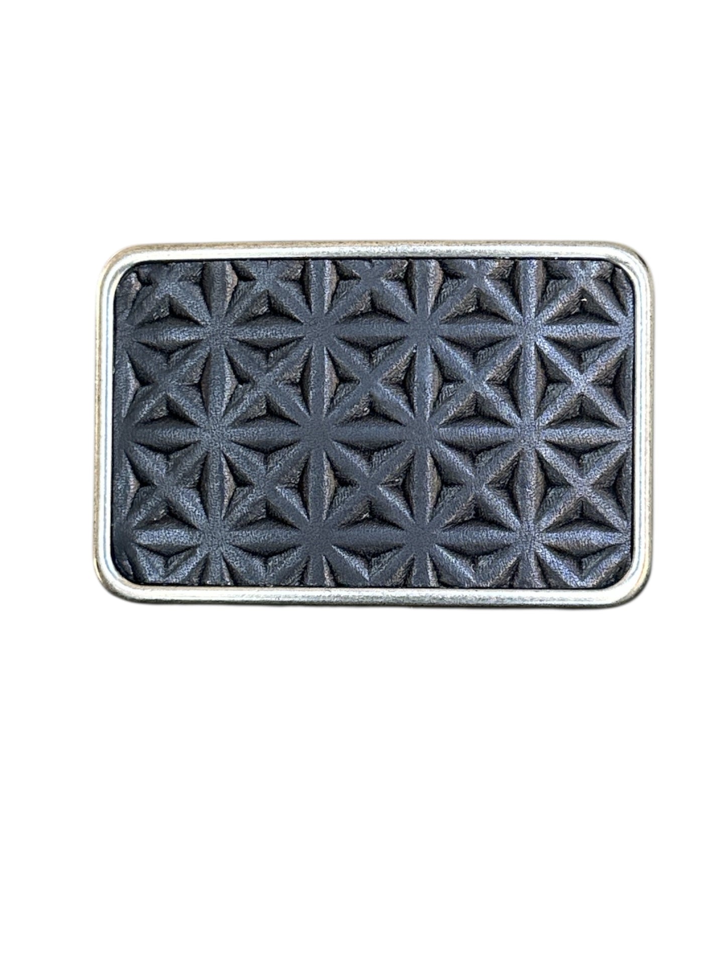 Embossed Black Leather Rectangular Belt Buckle in Antique Silver or Antique Brass