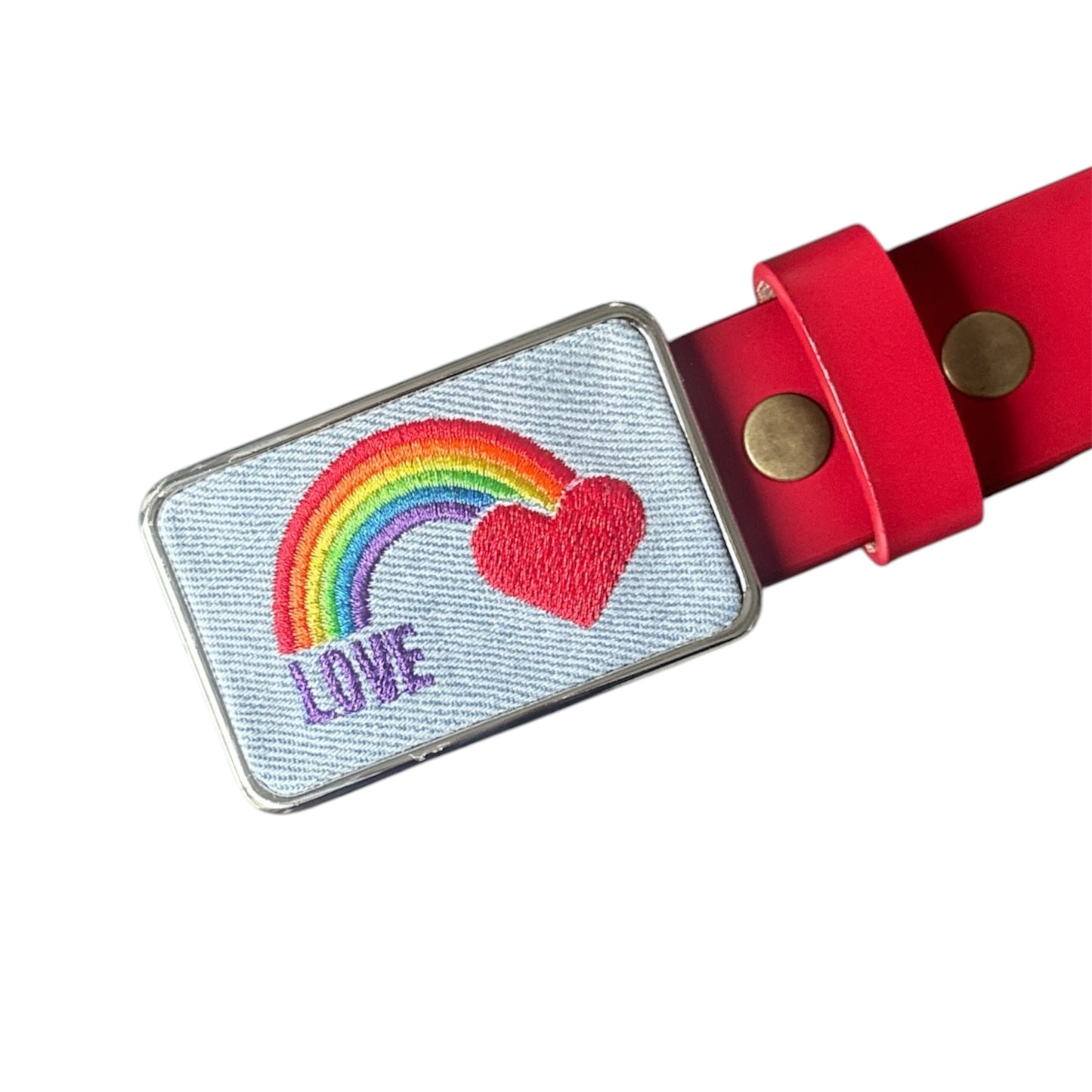 Rainbow Love Embroidered Belt Buckle, LGBTQ Pride