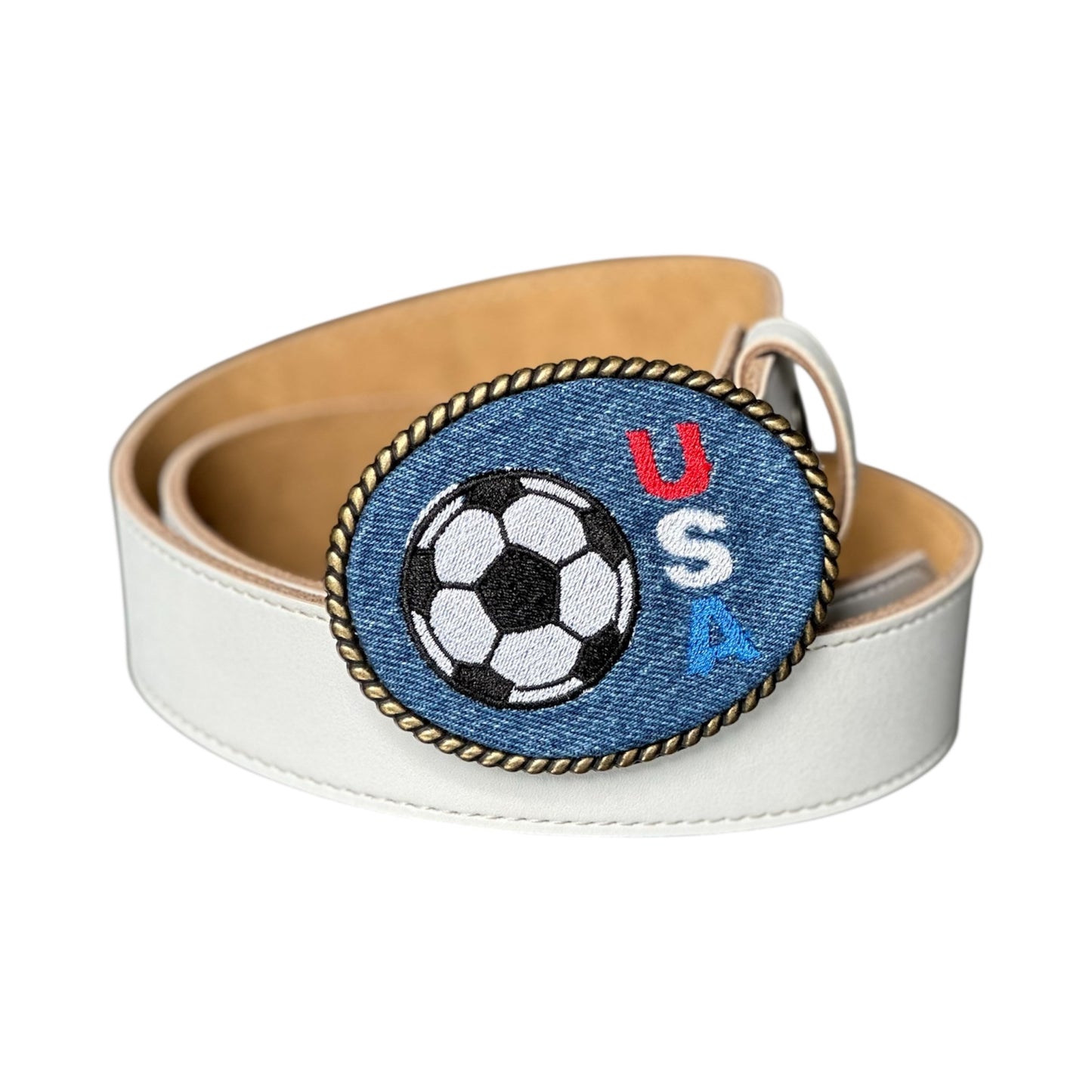 White Stitched Leather Belt Strap