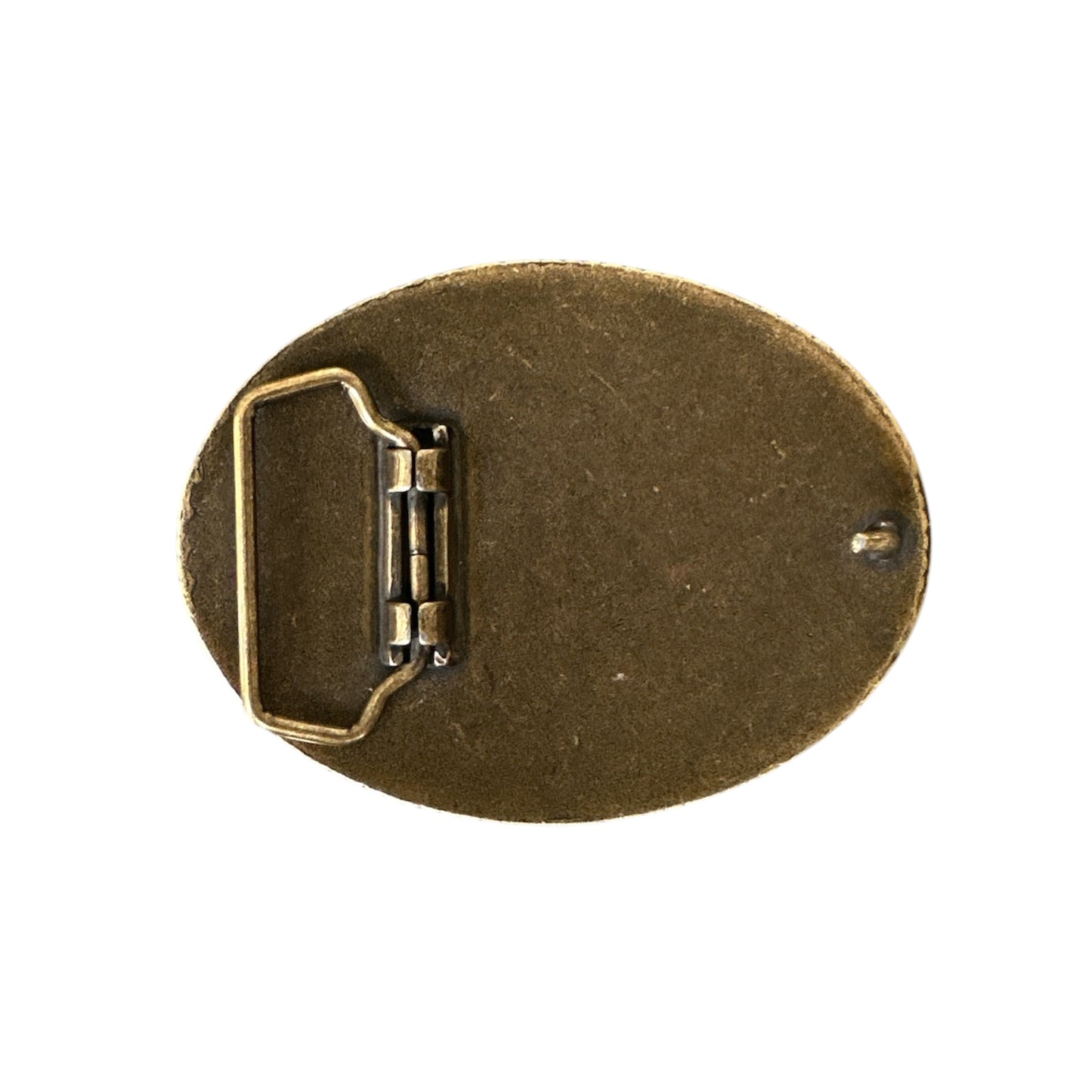 Back of an antique Brass buckle on a white background