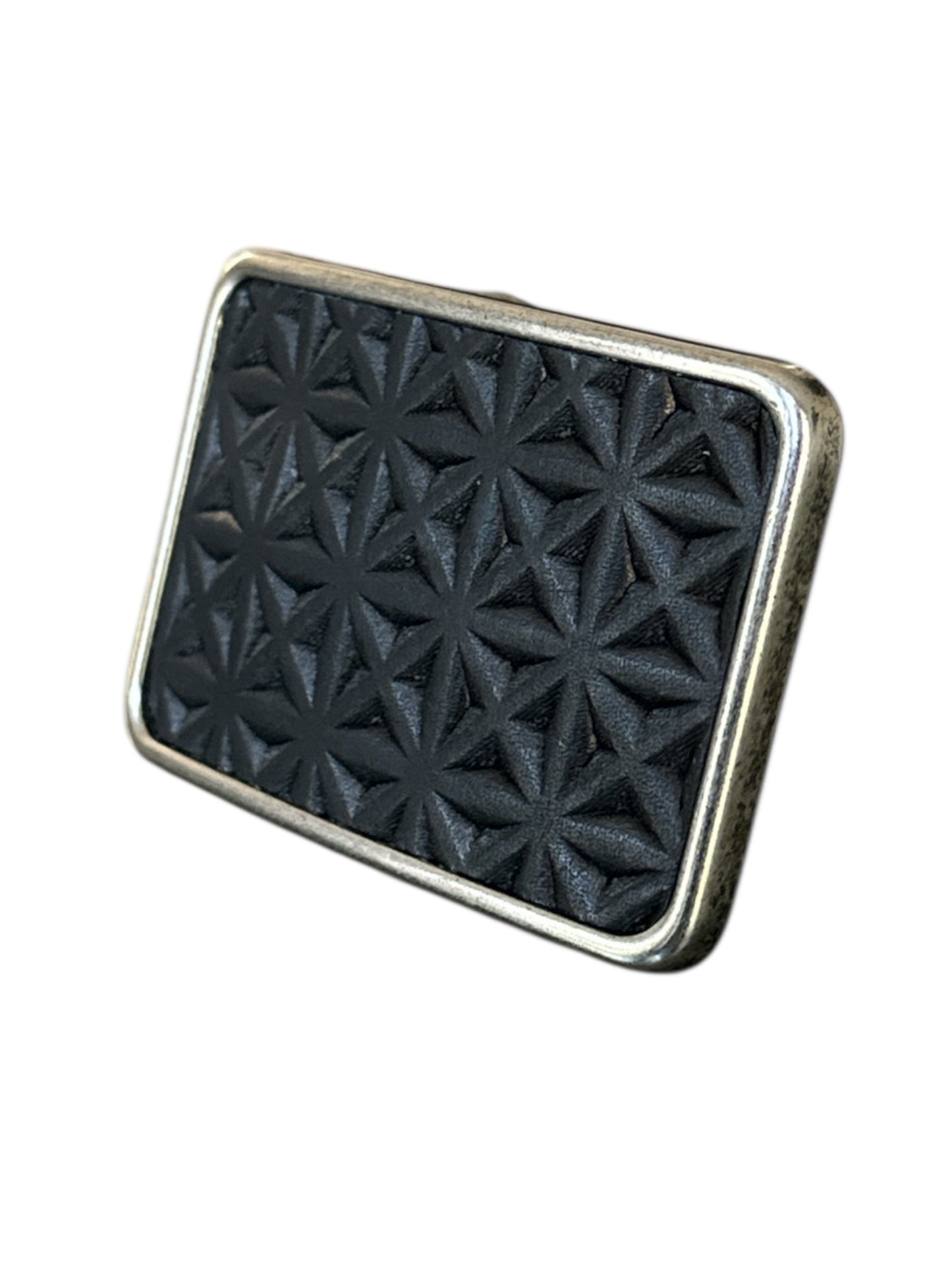 Embossed Black Leather Rectangular Belt Buckle in Antique Silver or Antique Brass