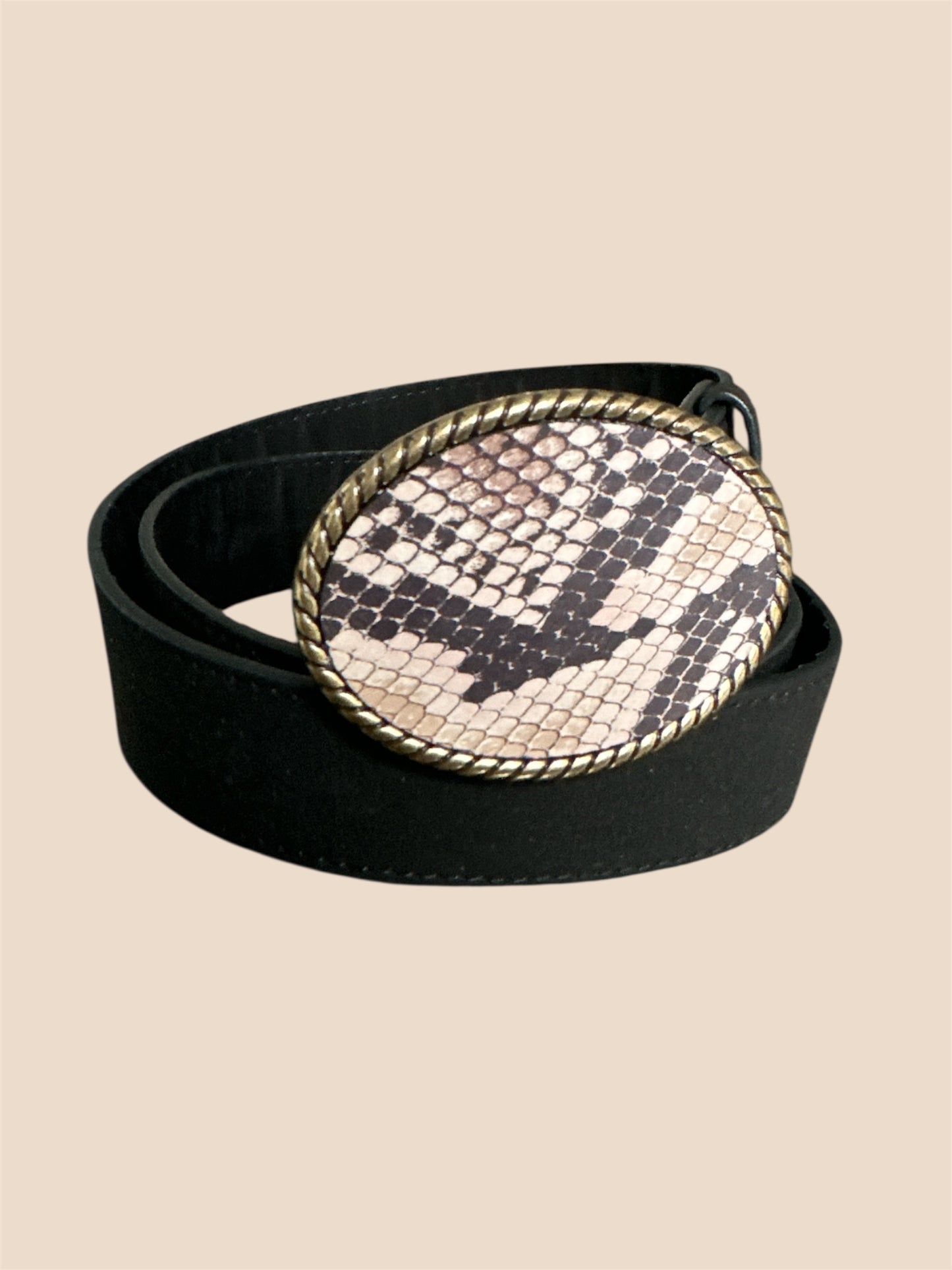 Python Printed Leather Rope Belt Buckle