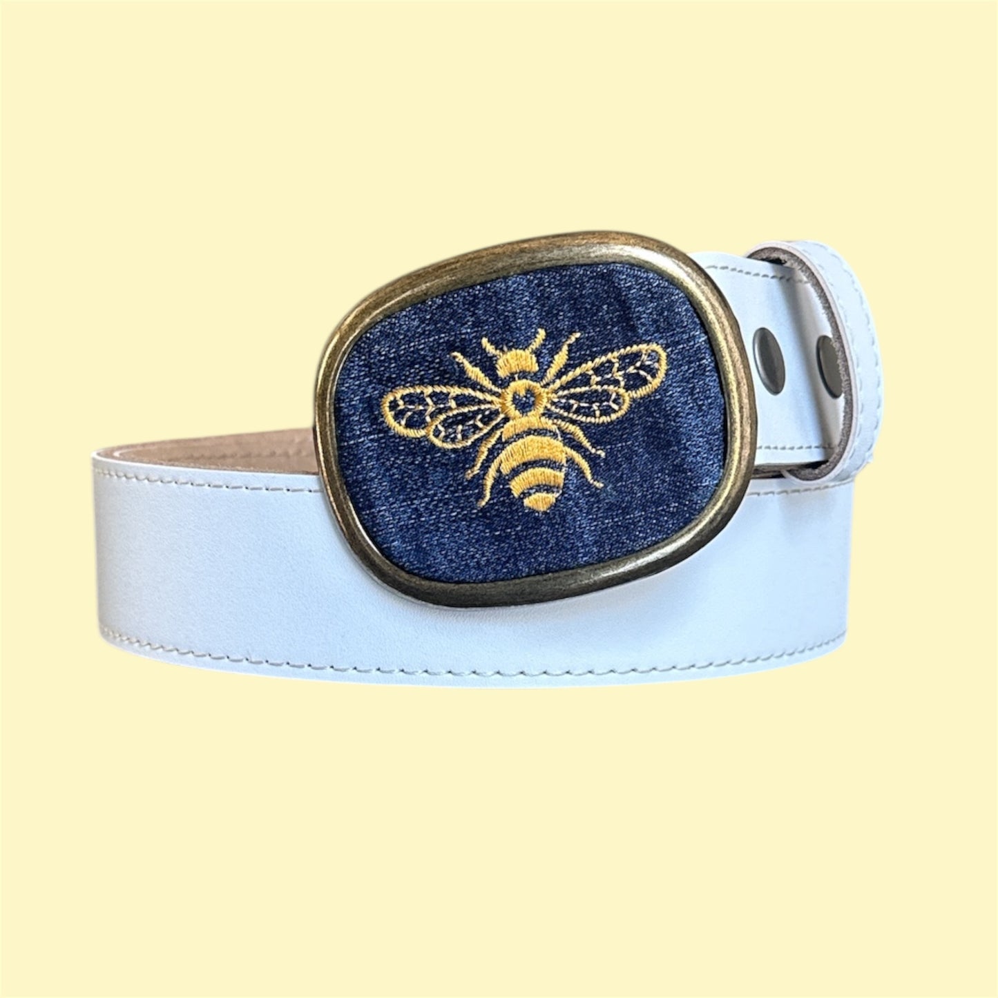 Bumble Bee Embroidered Belt Buckle - Antique Silver or Antique Brass