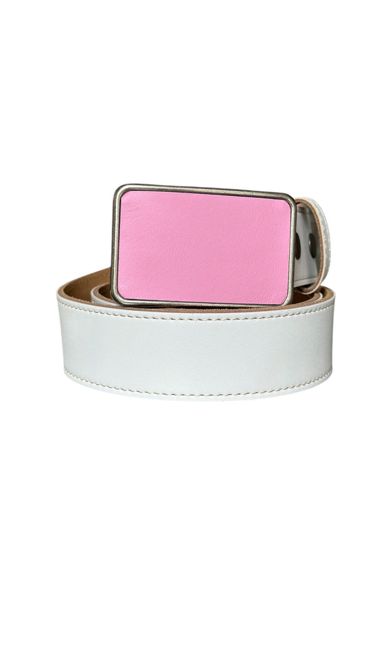 Pink Leather Rectangular Belt Buckle