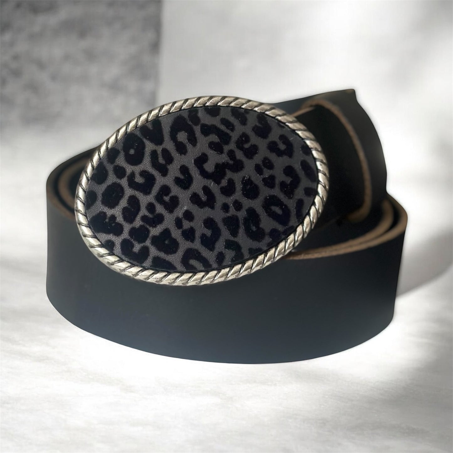 Black Leopard Leather Belt Buckle