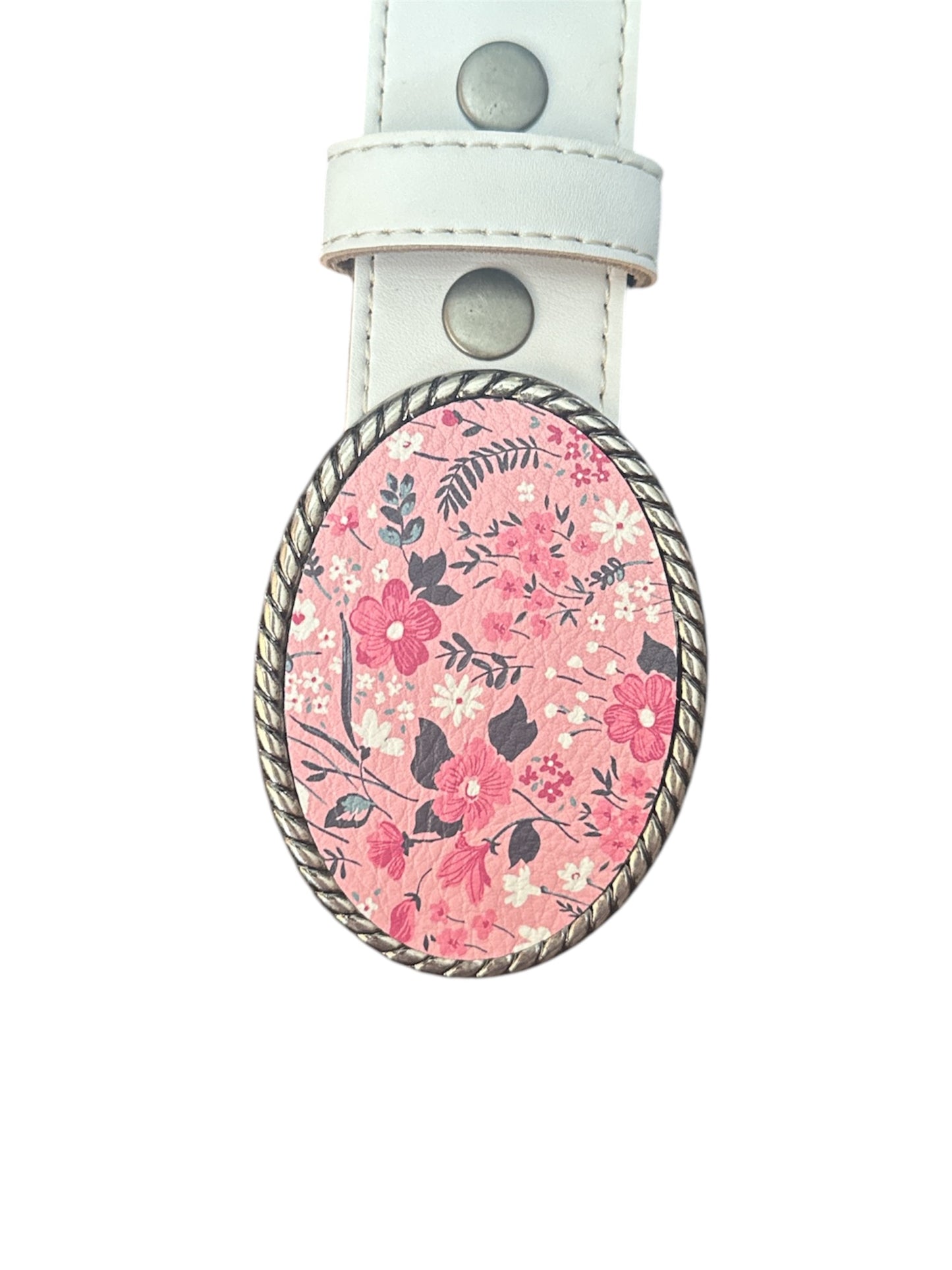 Pink Floral Daisy Leather Belt Buckle