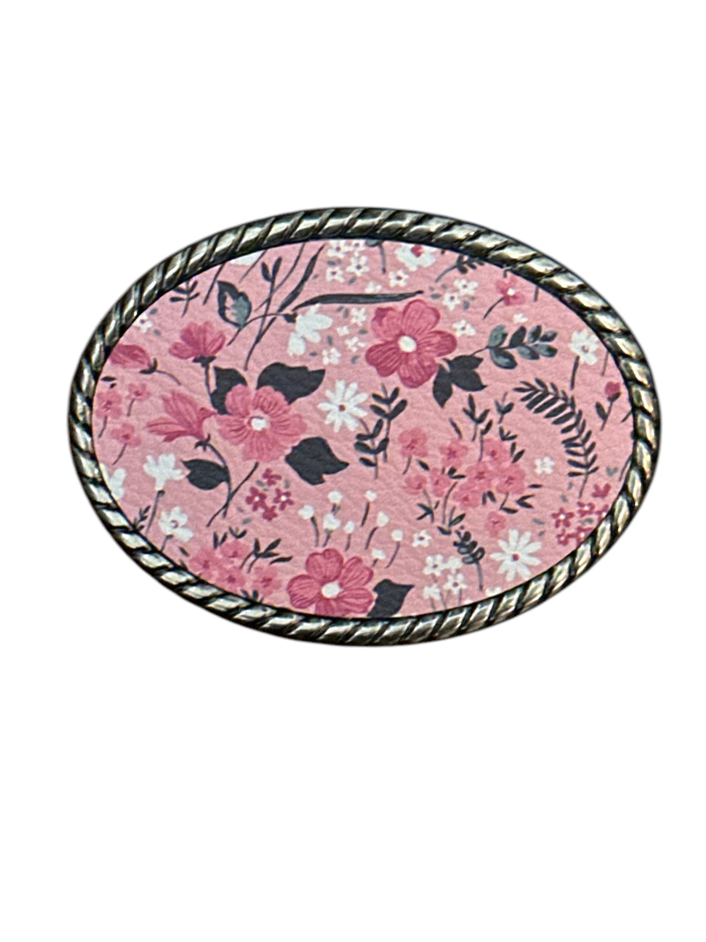 Pink Floral Daisy Leather Belt Buckle