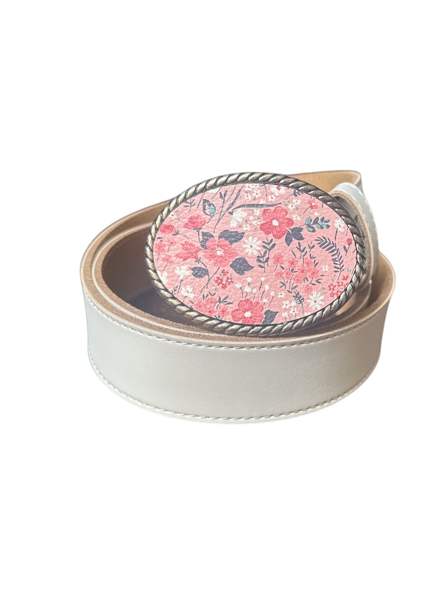 Pink Floral Daisy Leather Belt Buckle