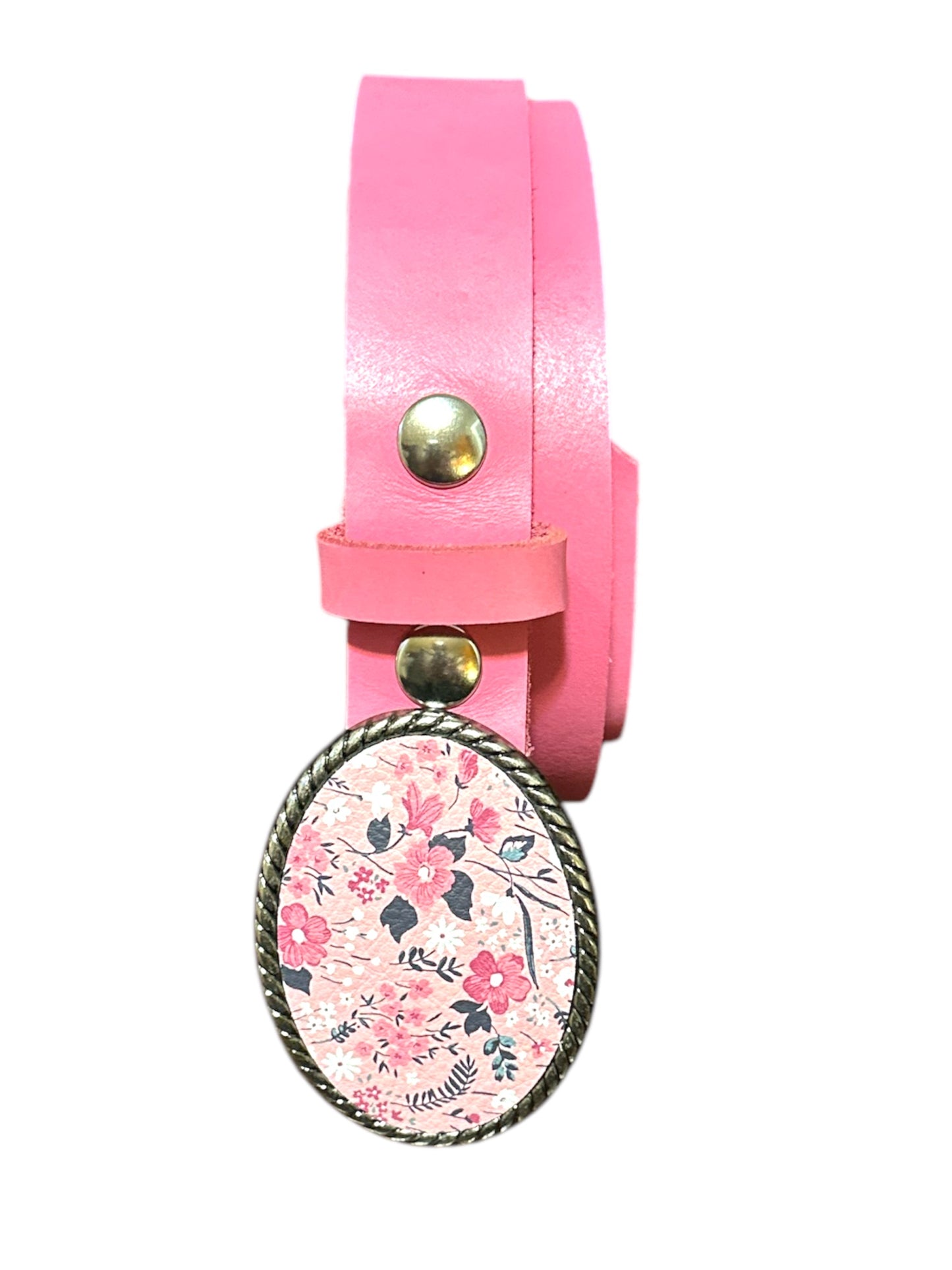 Pink Floral Daisy Leather Belt Buckle