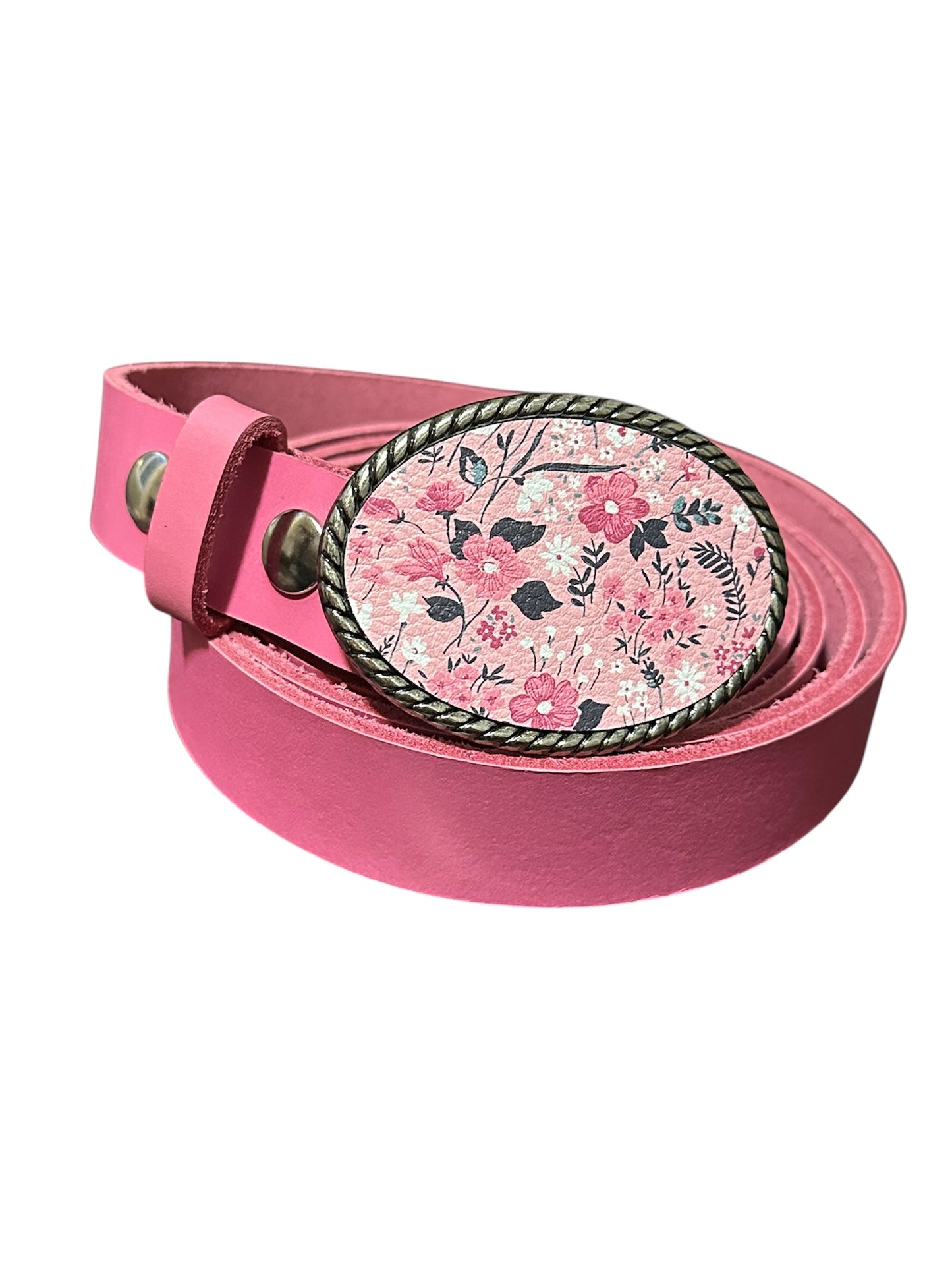 Pink Floral Daisy Leather Belt Buckle
