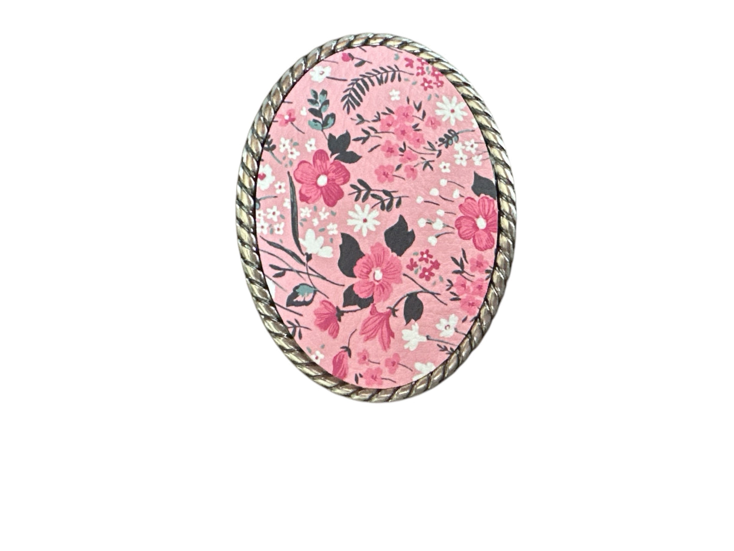 Pink Floral Daisy Leather Belt Buckle