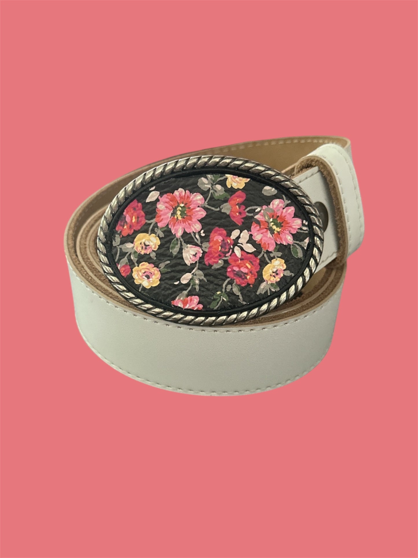 Black Floral Leather Belt Buckle