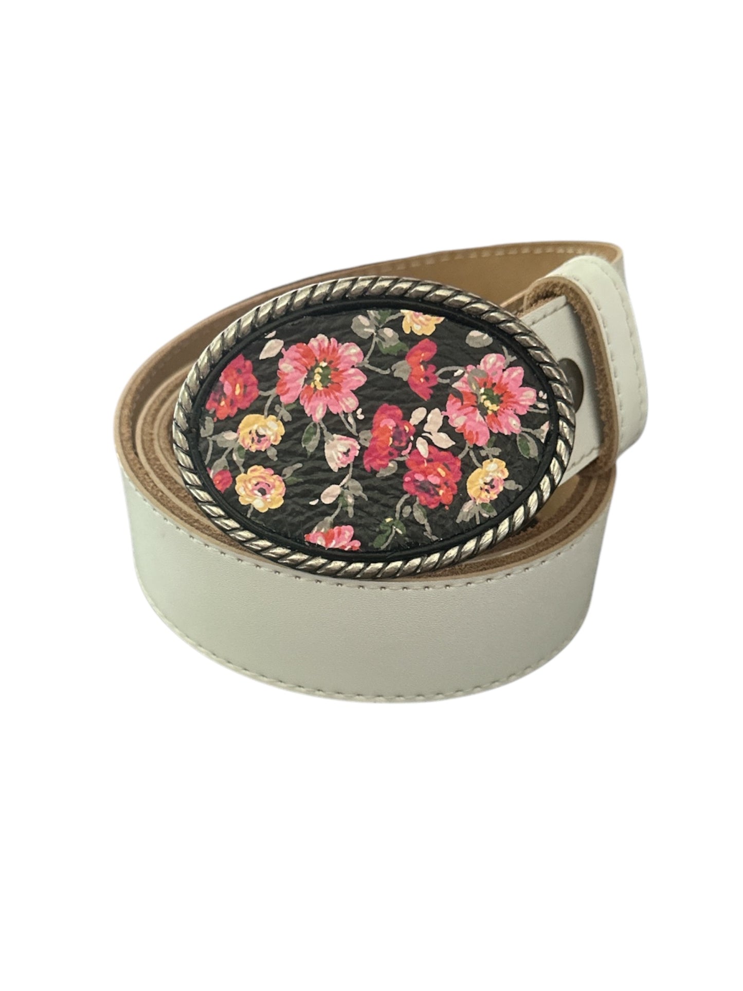 Black Floral Leather Belt Buckle
