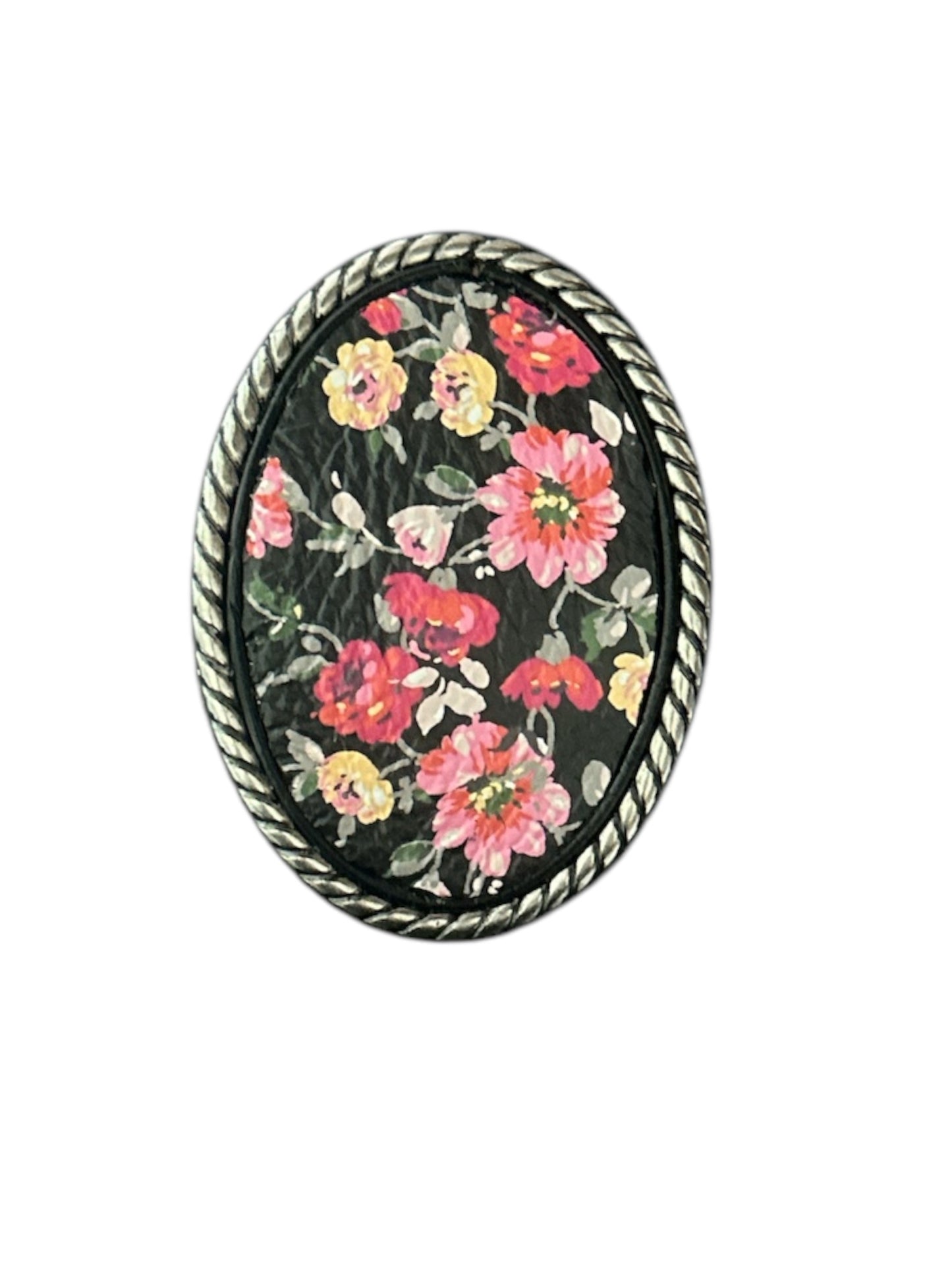 Black Floral Leather Belt Buckle