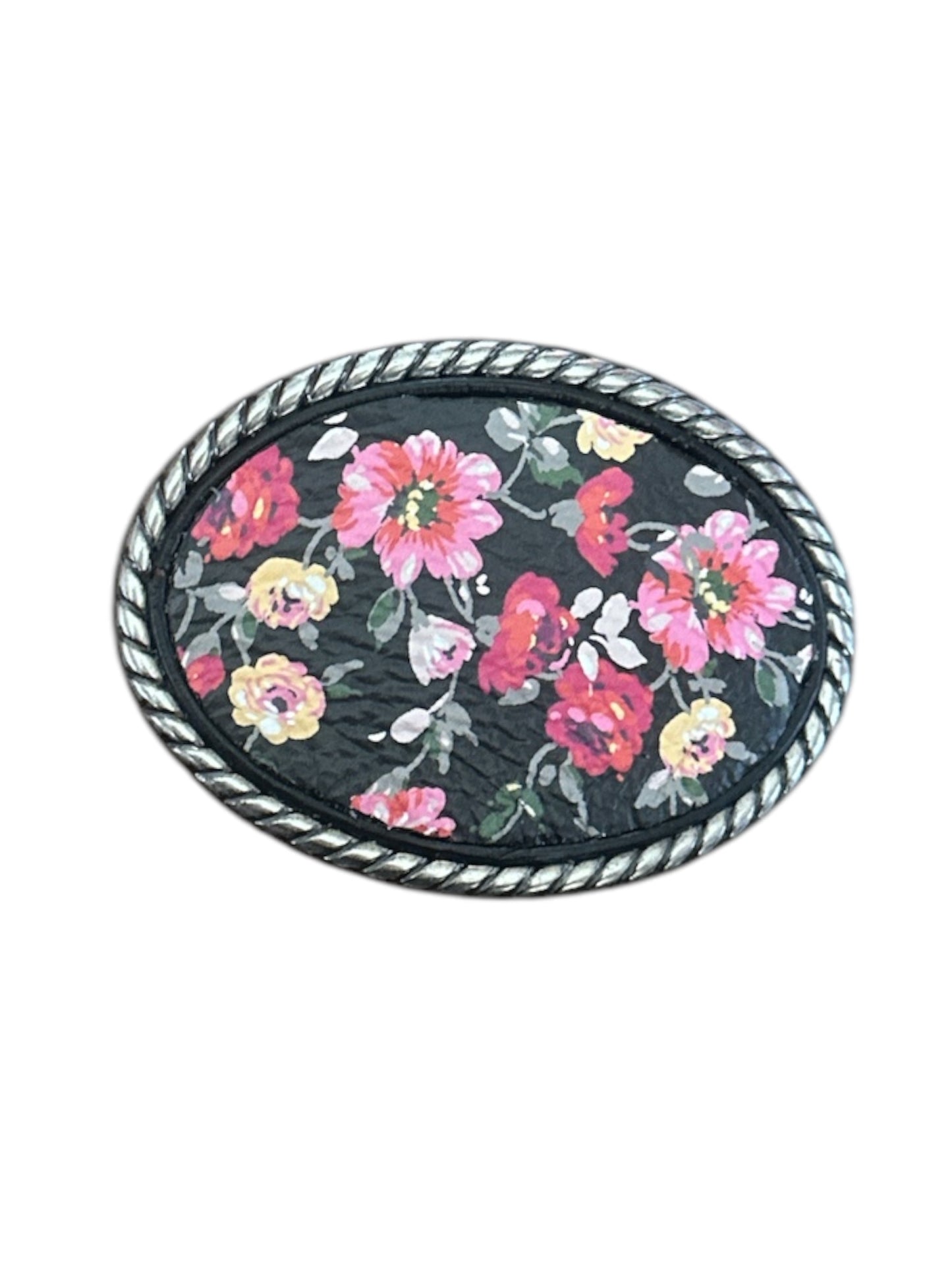 Black Floral Leather Belt Buckle