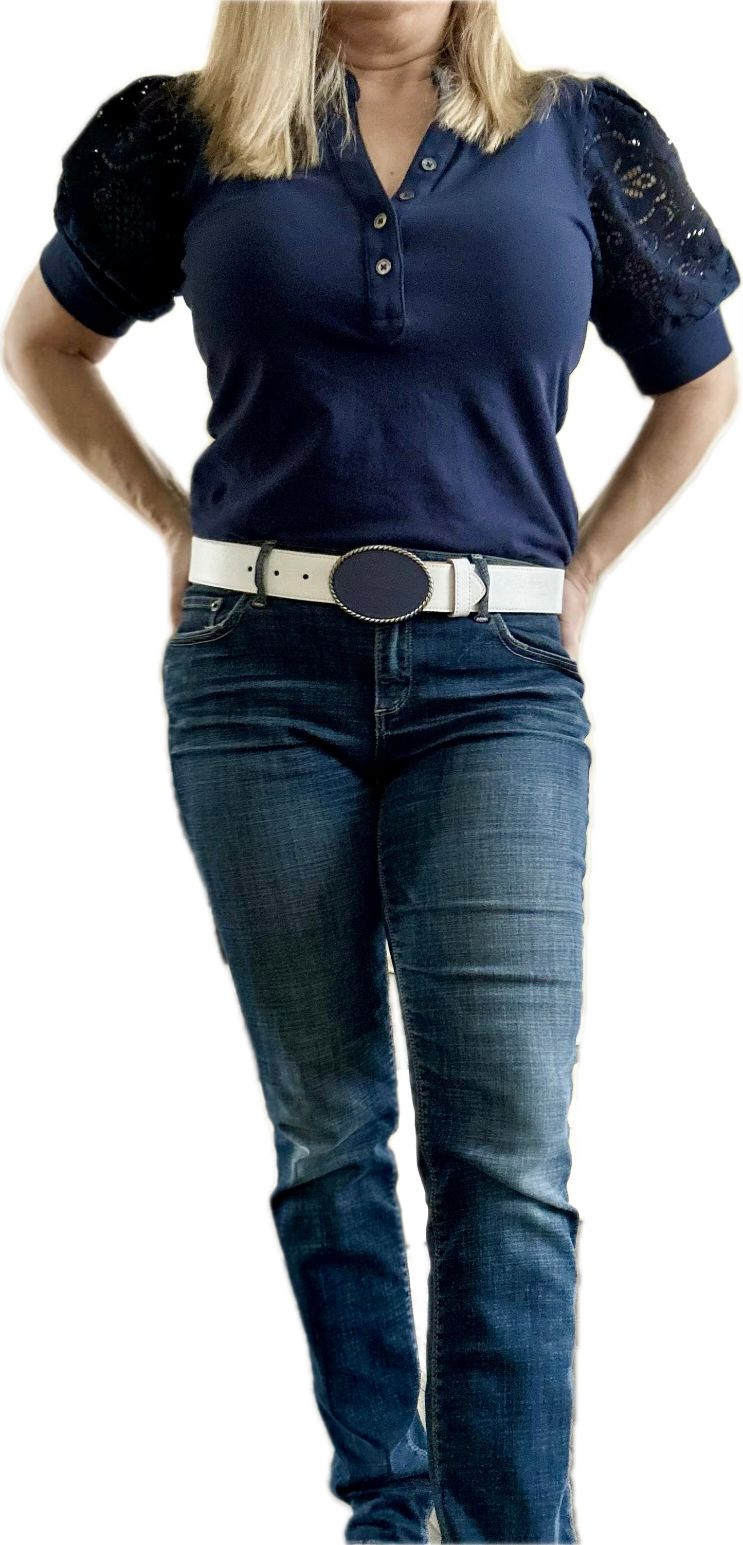 Blue Leather Attachable Belt Buckle