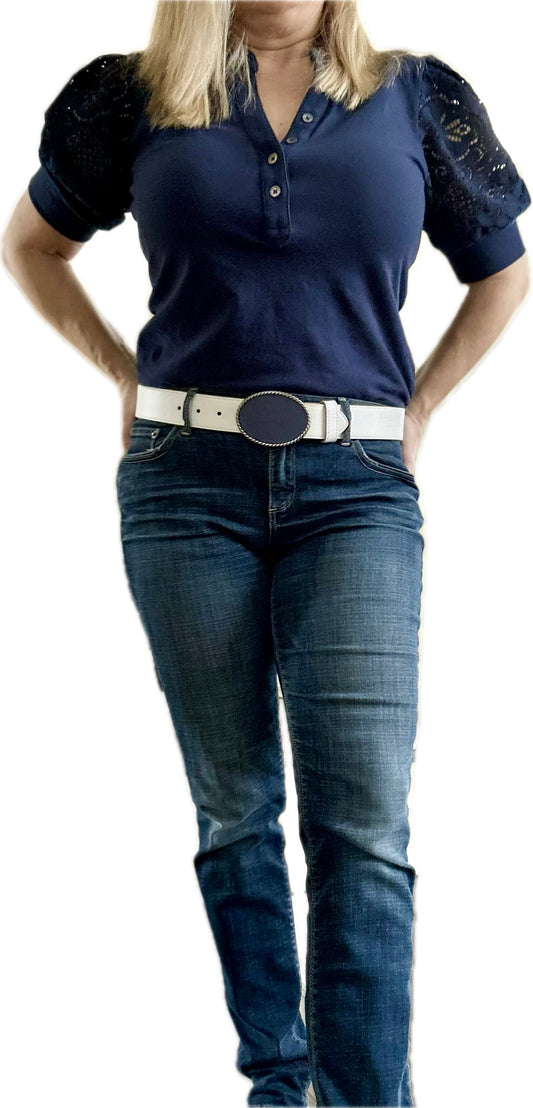 Blue Leather Attachable Belt Buckle