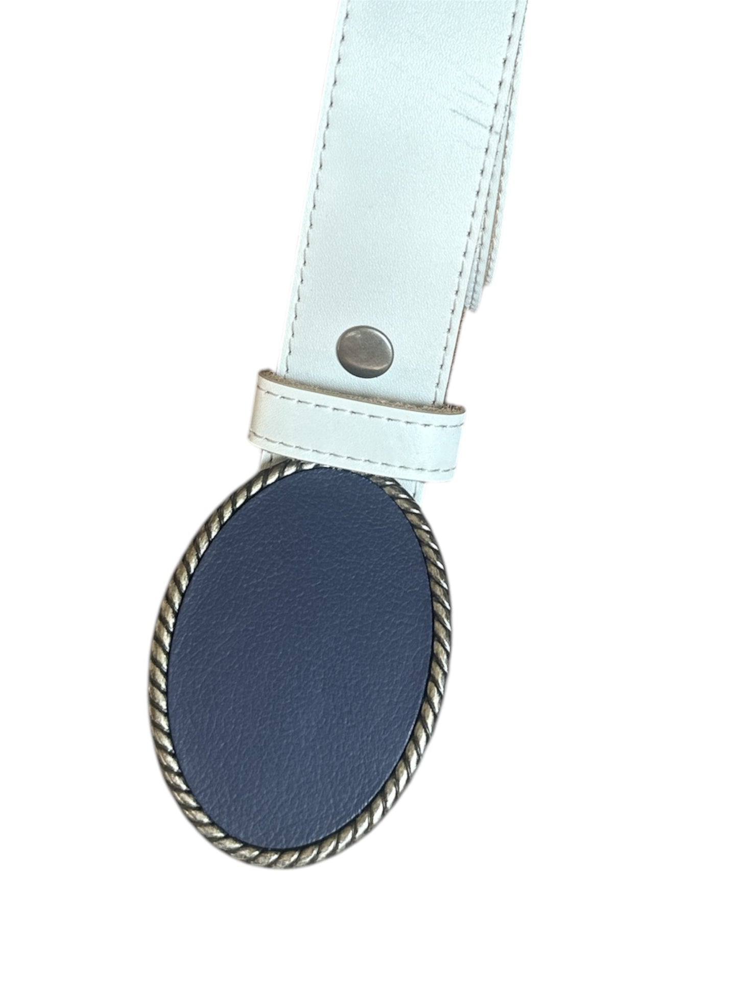 Blue Leather Attachable Belt Buckle
