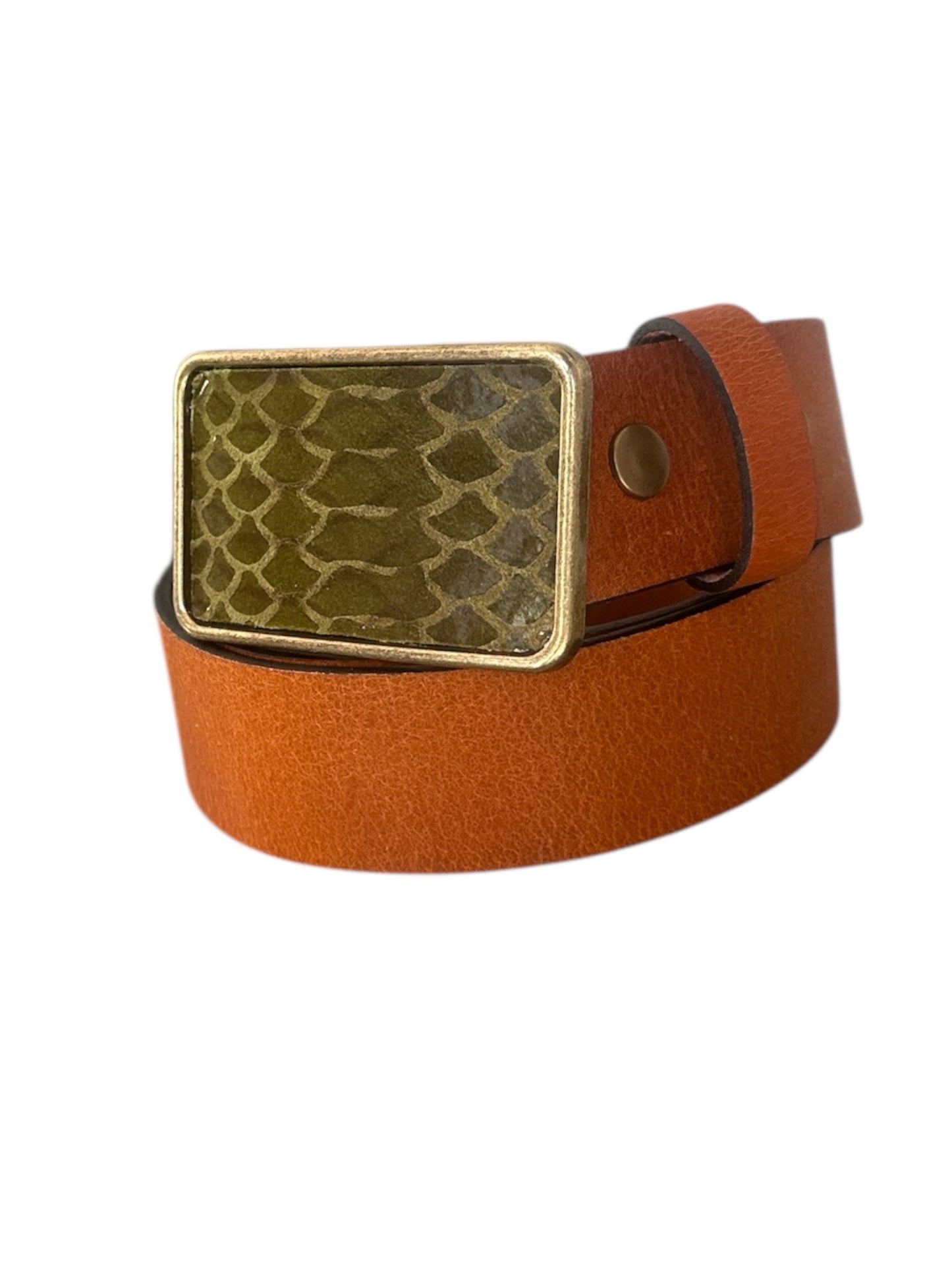 Green Python Embossed Leather Belt Buckle
