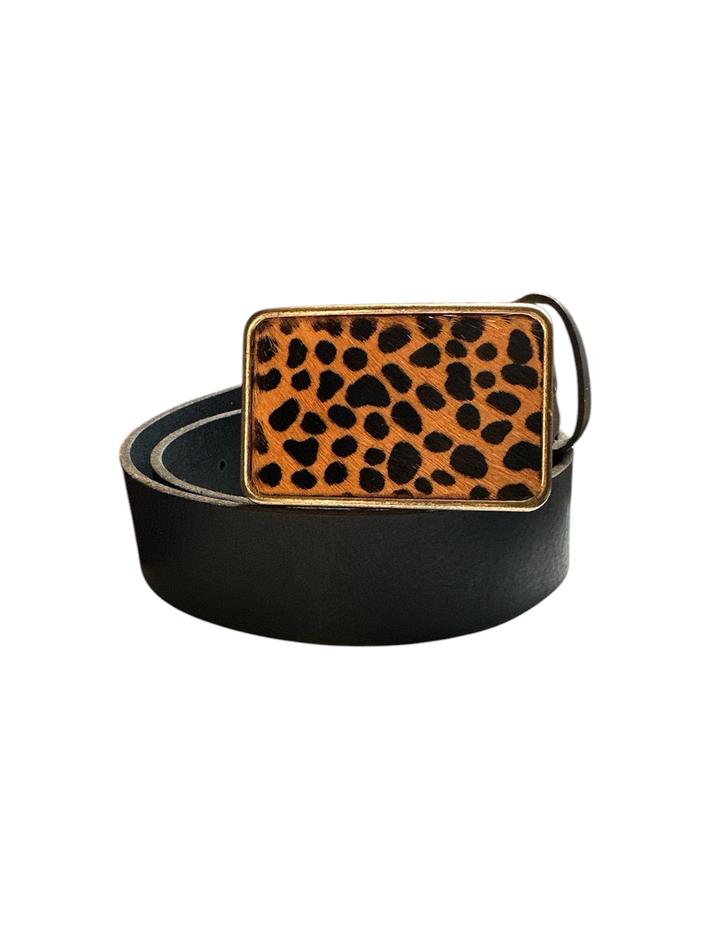 Leopard Hair on Leather Belt Buckle