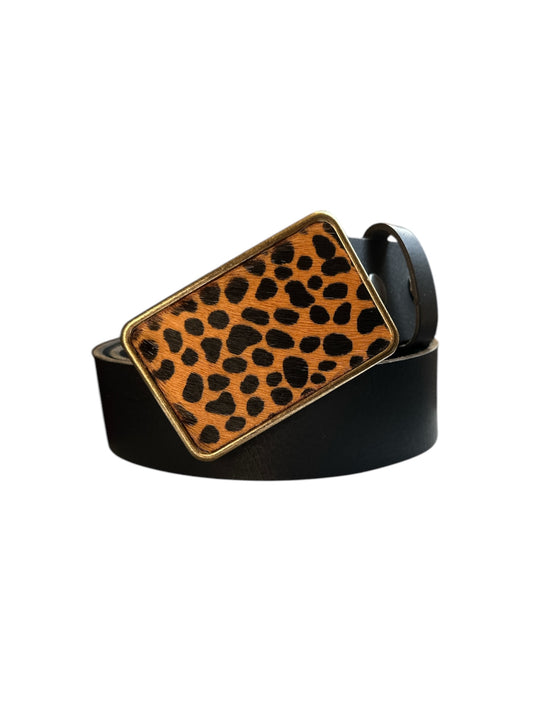 Leopard Hair on Leather Belt Buckle