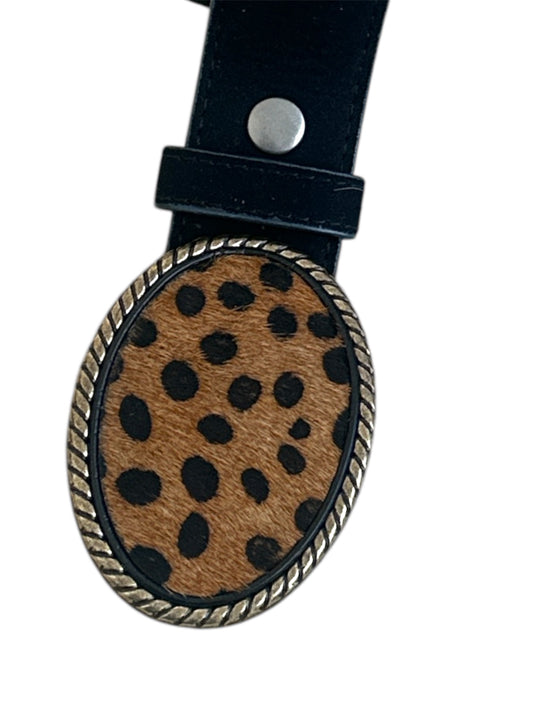 Hair on Cheetah Print Leather Belt Buckle