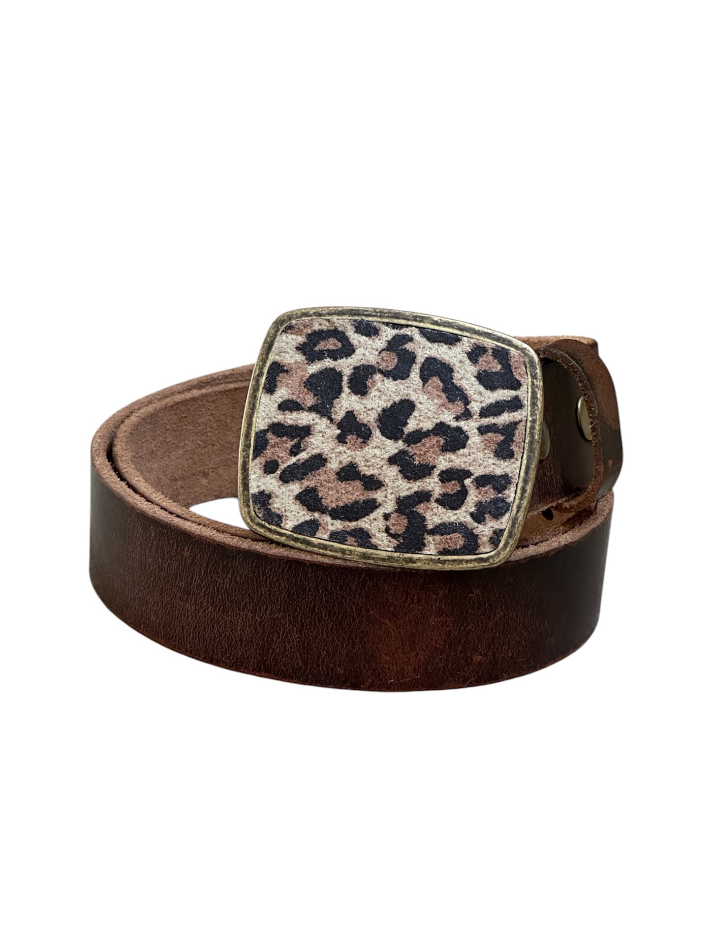 Rustic Cheetah Leather Belt Buckle