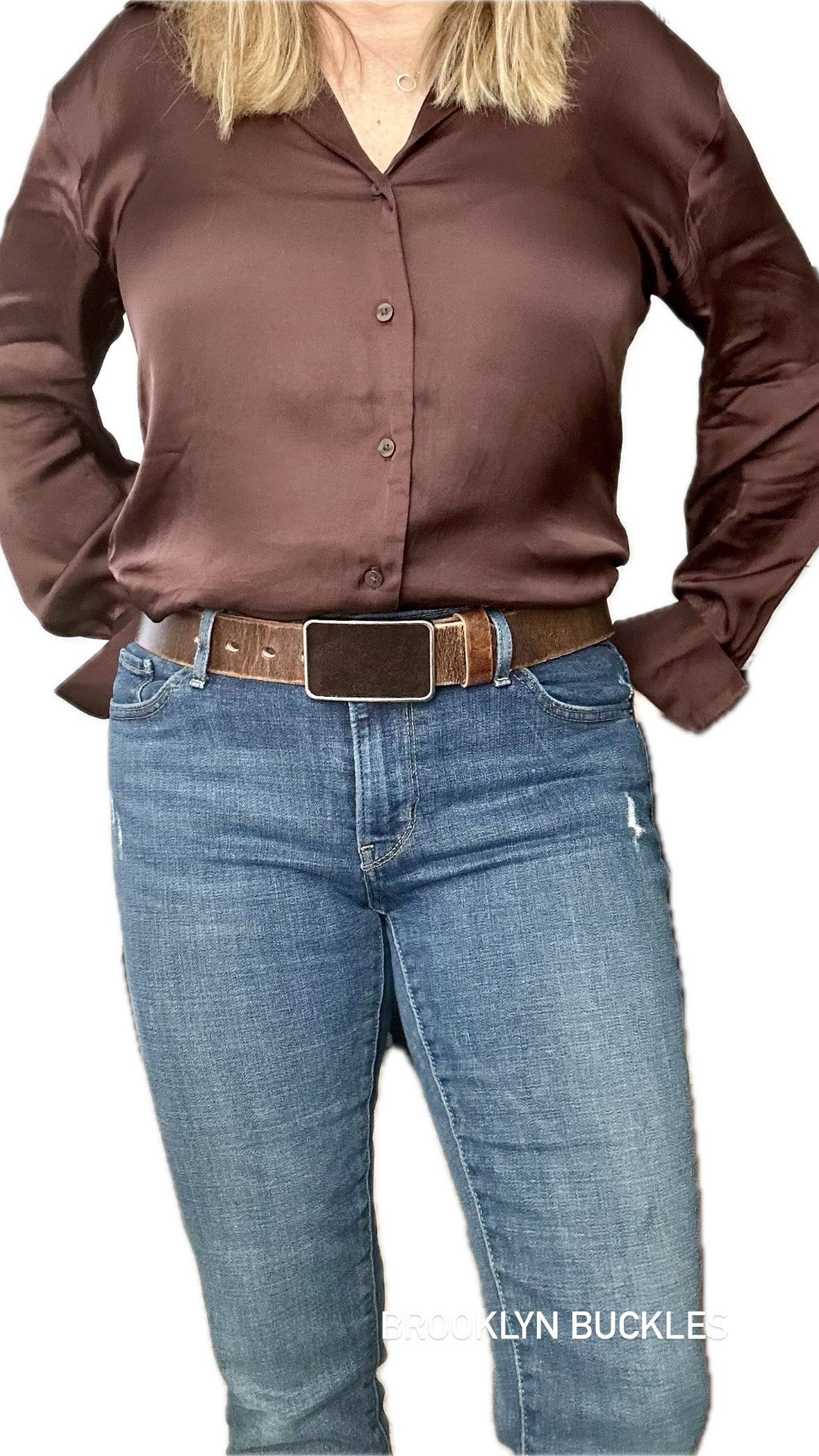 Rectangular Dark Rich Brown Suede Belt Buckle
