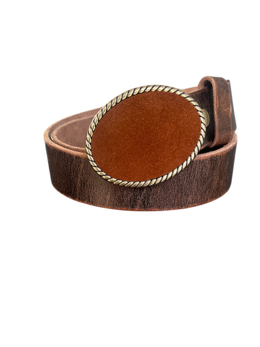 Cognac Brown Suede Oval Belt Buckle