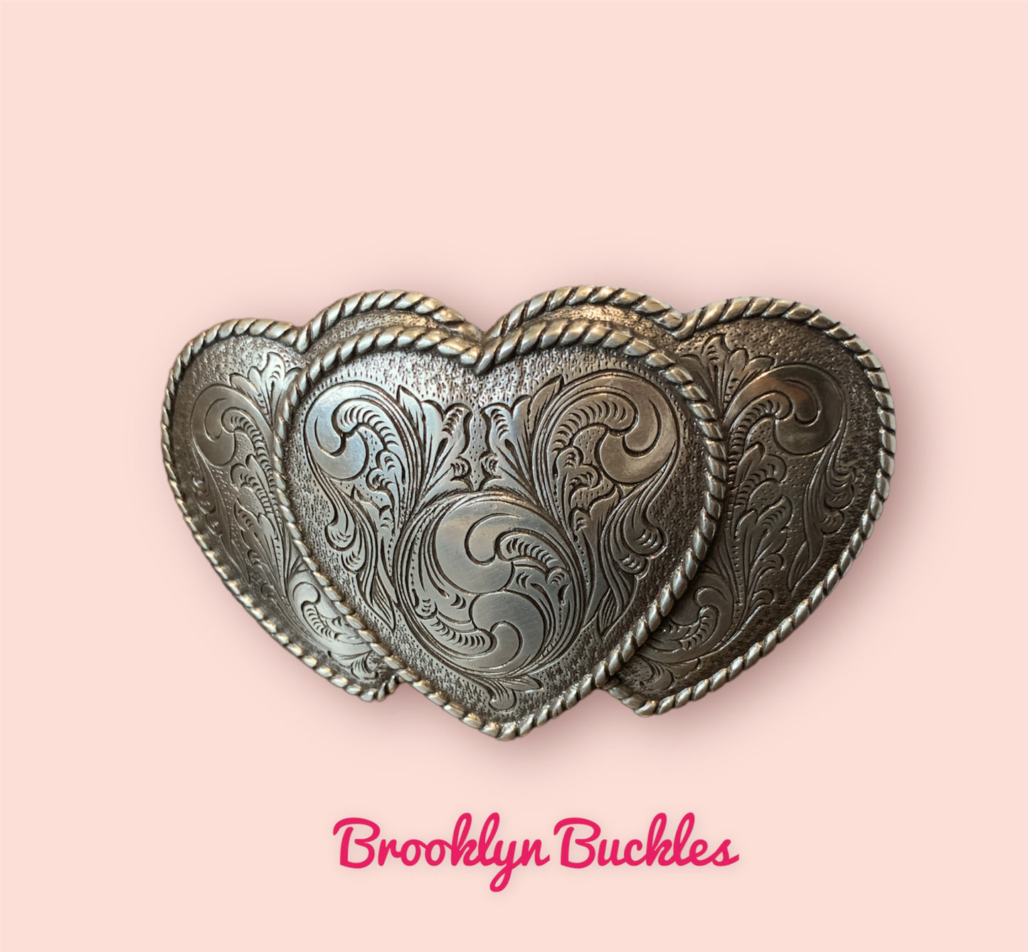 Triple Heart Engraved Western Belt Buckle