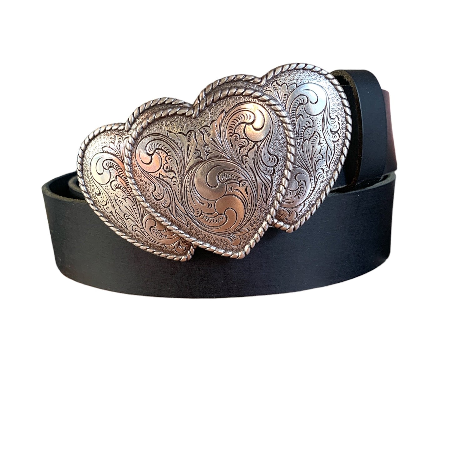 Triple Heart Engraved Western Belt Buckle
