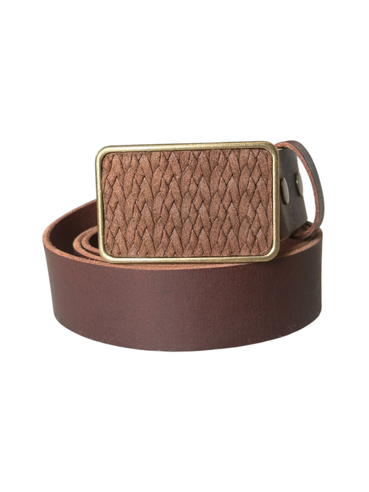 Brown Suede Braided Rectangular Belt Buckle