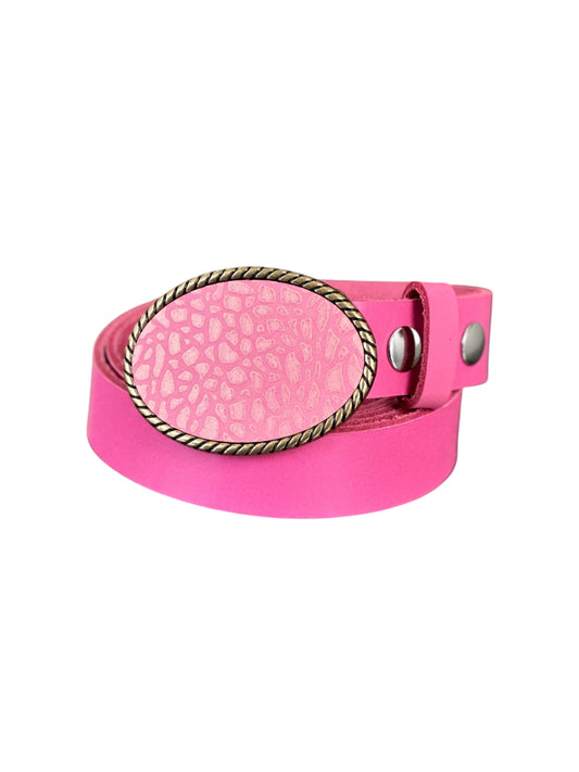 Pink Cheetah Leather Belt Buckle