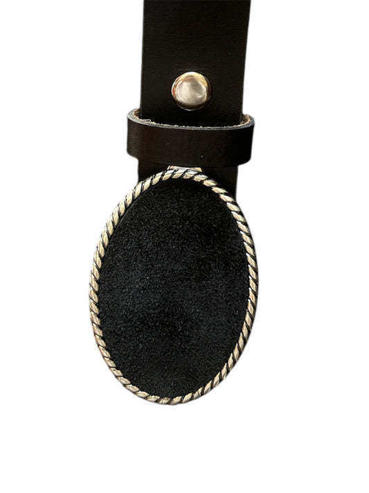 Classic Oval Black Suede Belt Buckle and Black Interchangeable Belt Set