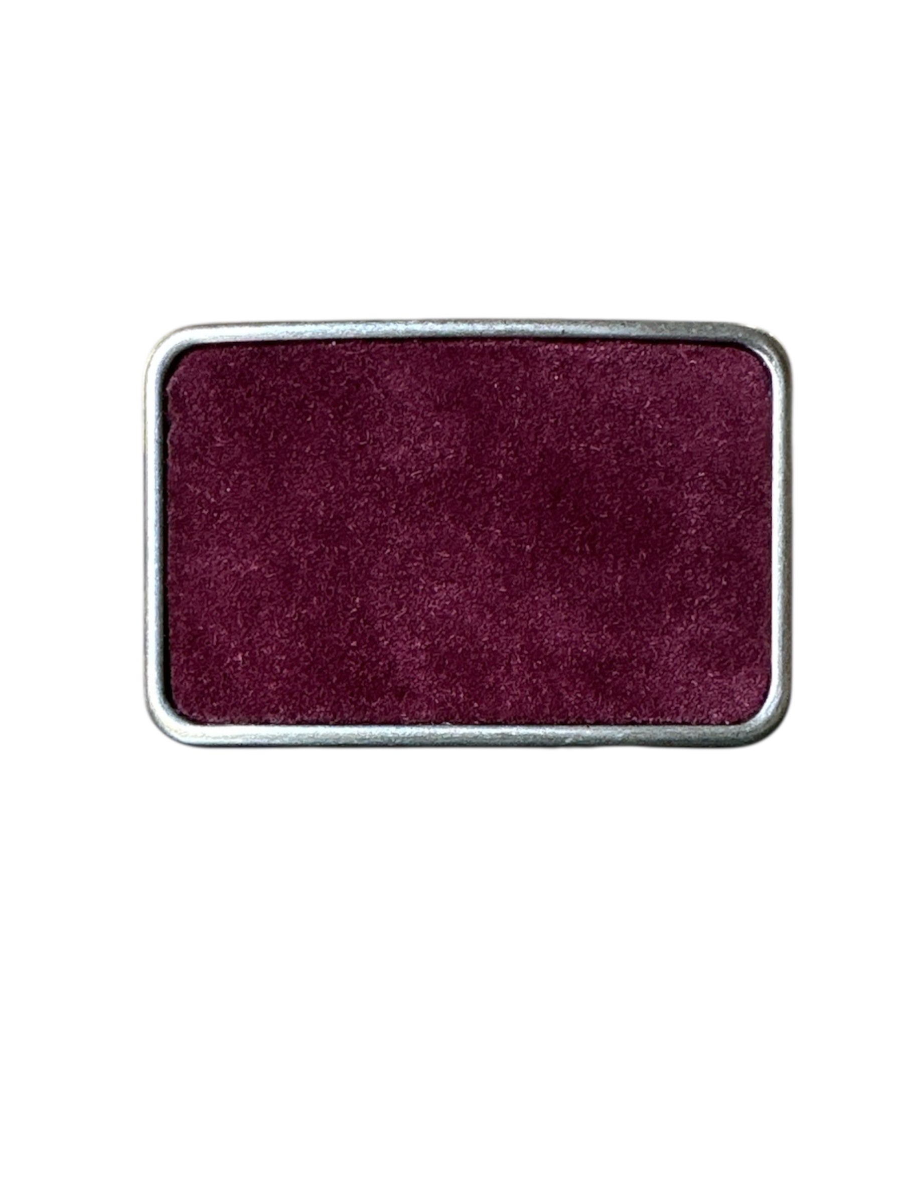 Rectangular burgundy suede on silver belt buckle