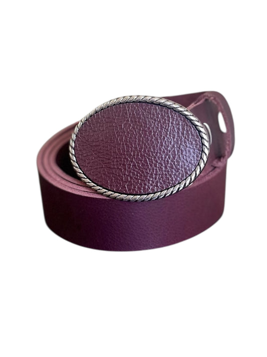 Burgundy Leather Rope Belt Buckle and Burgundy Interchangeable Leather Belt Set