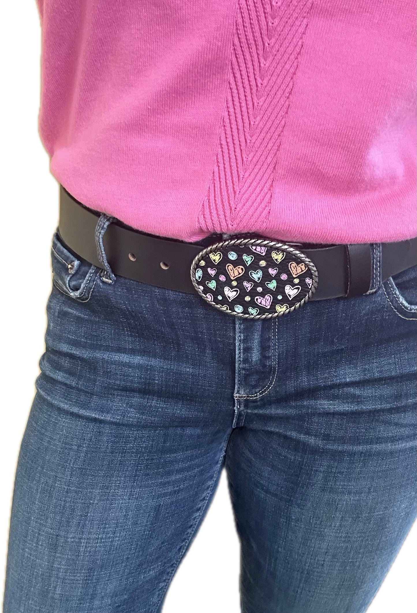 Colorful Hearts Leather Belt Buckle