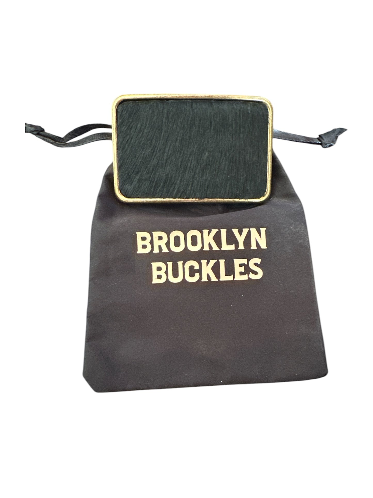 Black Hair on Leather Rectangular Belt Buckle