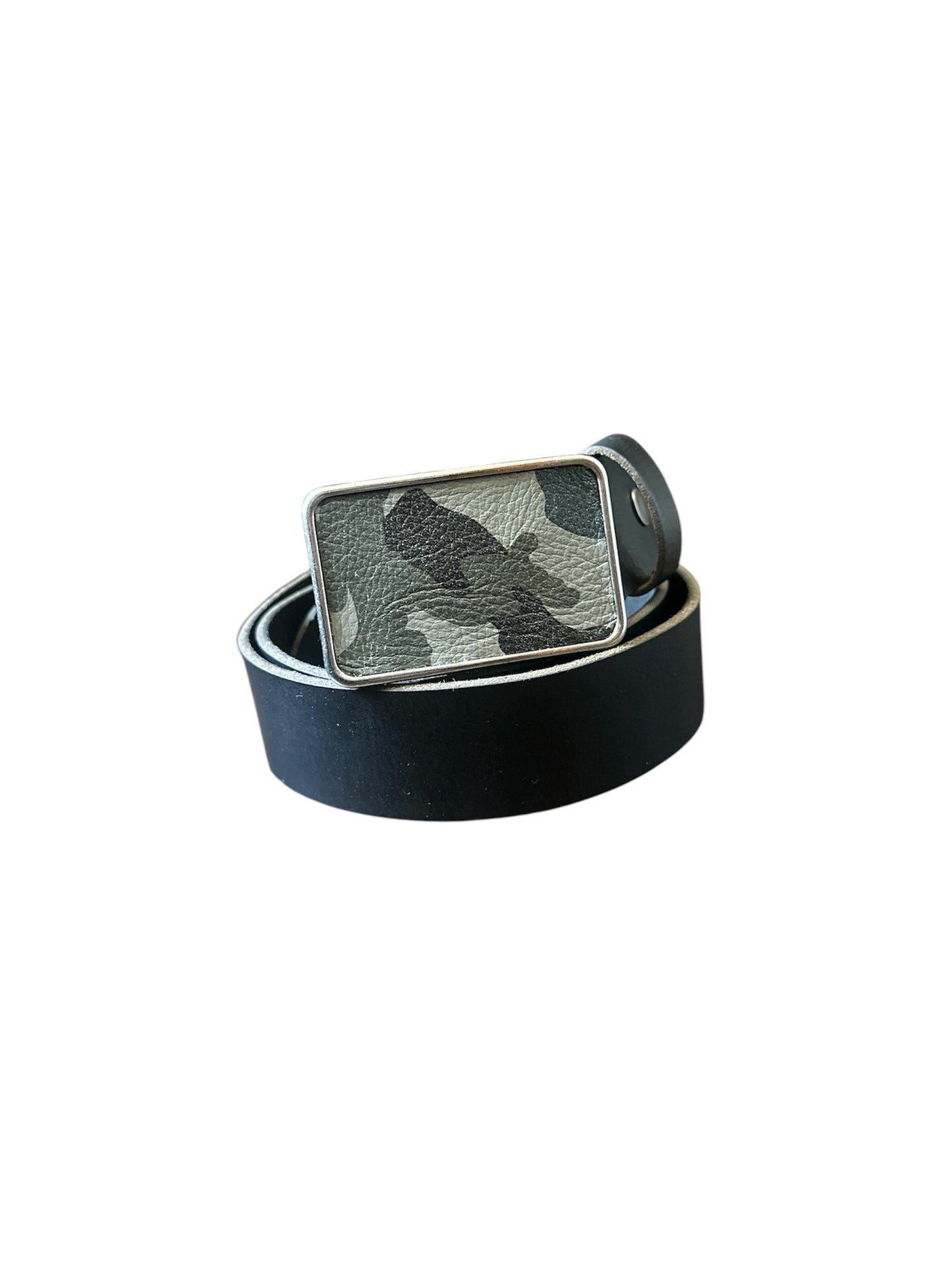 Gray Camouflage Leather Rectangular Belt Buckle