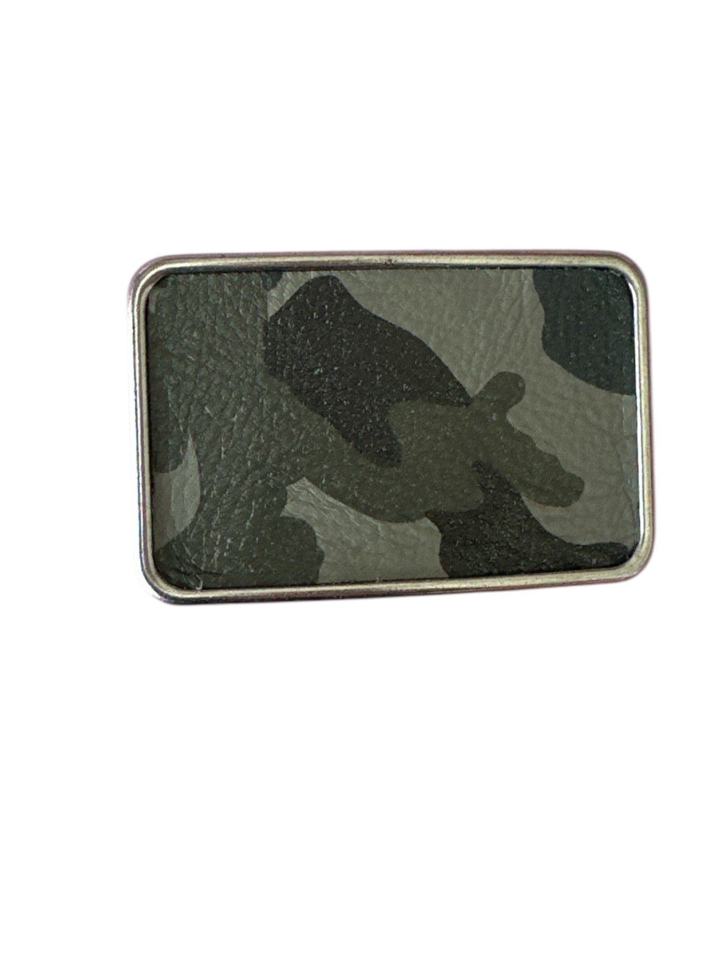 Gray Camouflage Leather Rectangular Belt Buckle
