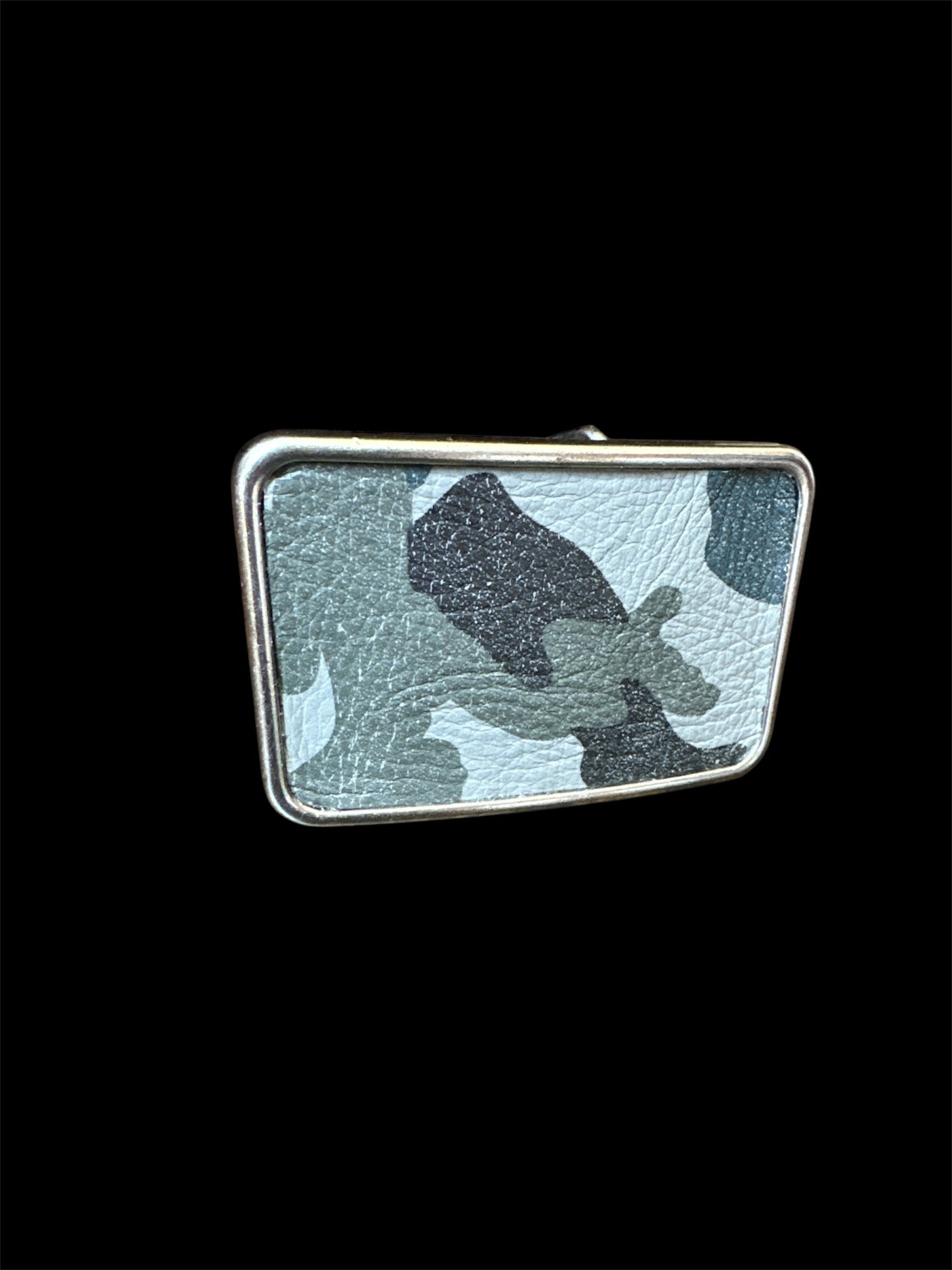 Gray Camouflage Leather Rectangular Belt Buckle