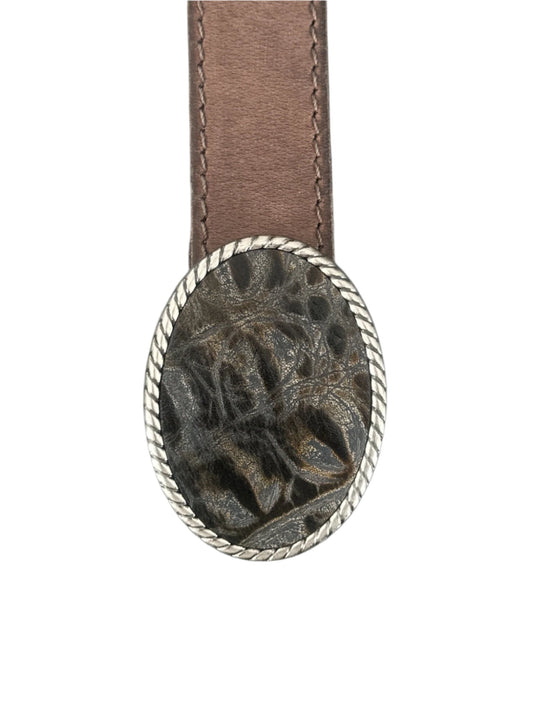 Grey and Taupe Embossed Crocodile Belt Buckle
