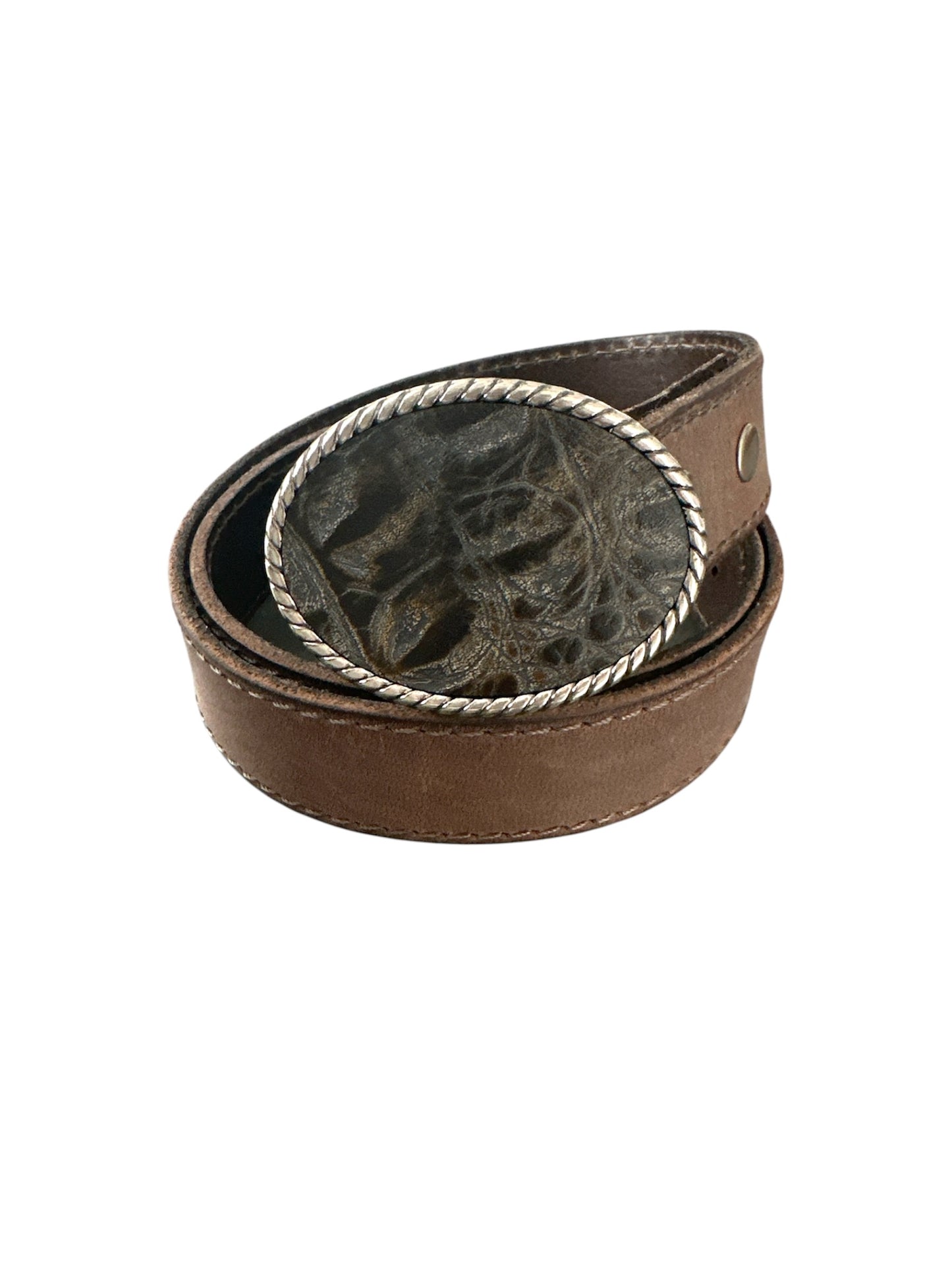 Grey and Taupe Embossed Crocodile Belt Buckle