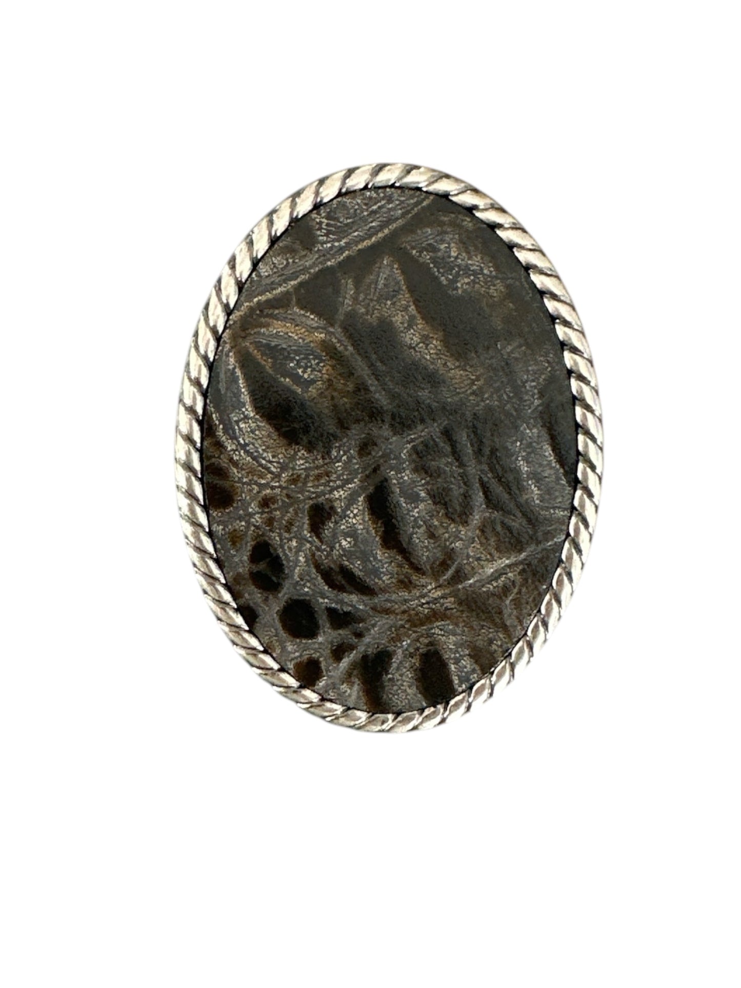 Grey and Taupe Embossed Crocodile Belt Buckle