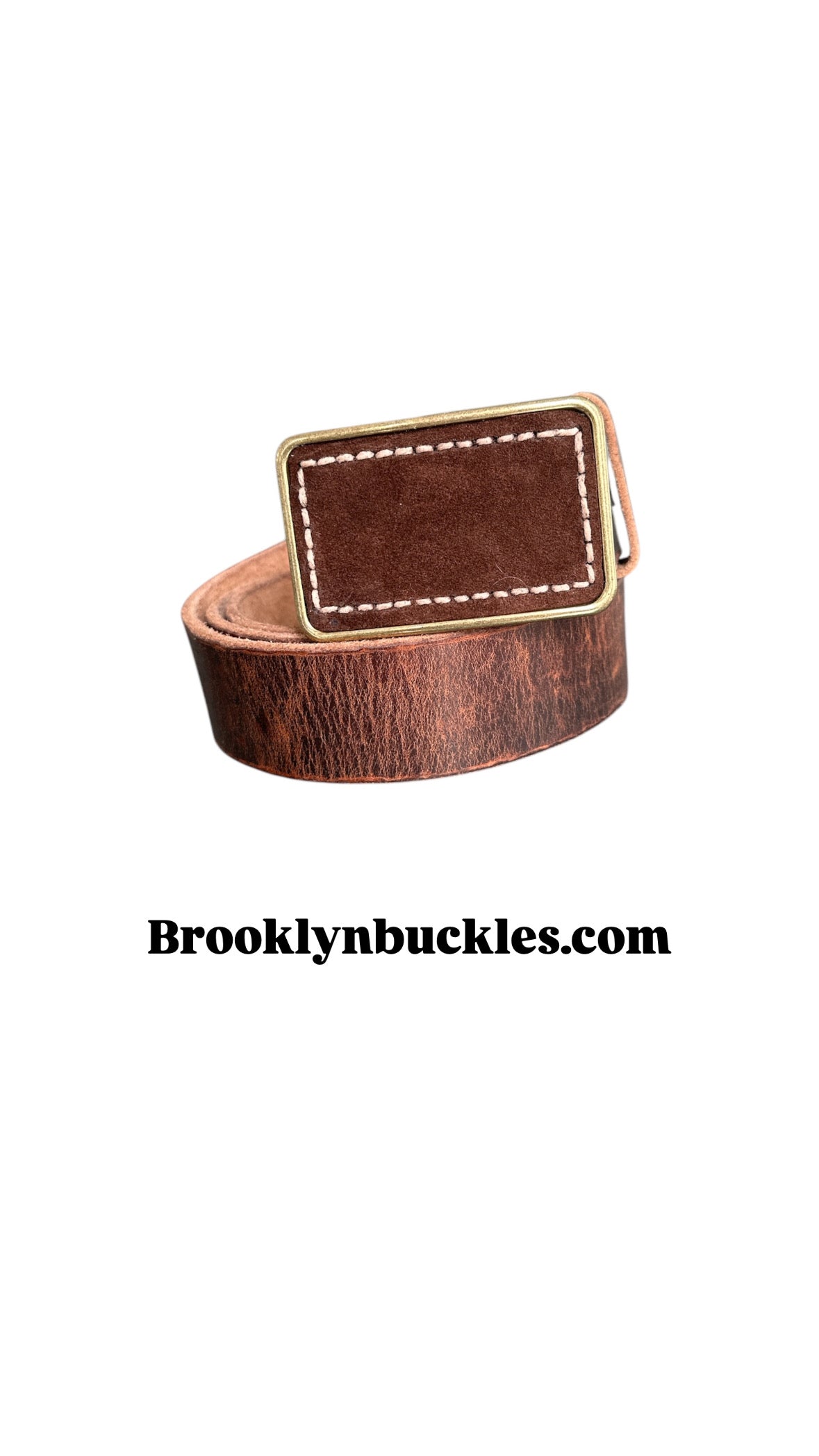 Stitched Espresso Brown Suede Belt Buckle