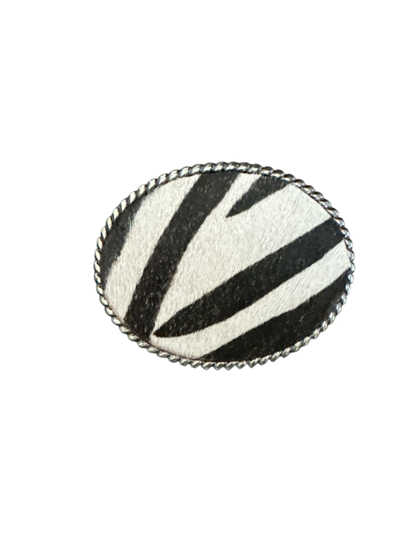Zebra Hair on Leather Belt Buckle