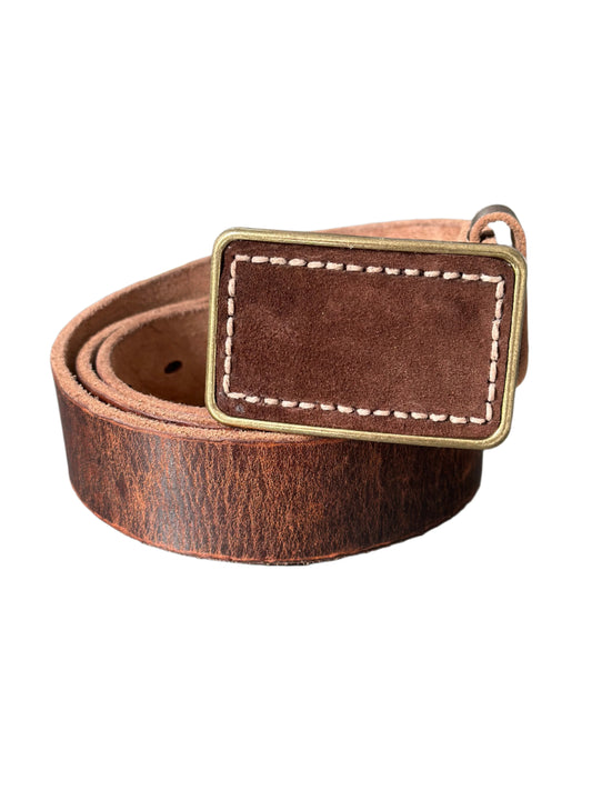 Stitched Espresso Brown Suede Belt Buckle