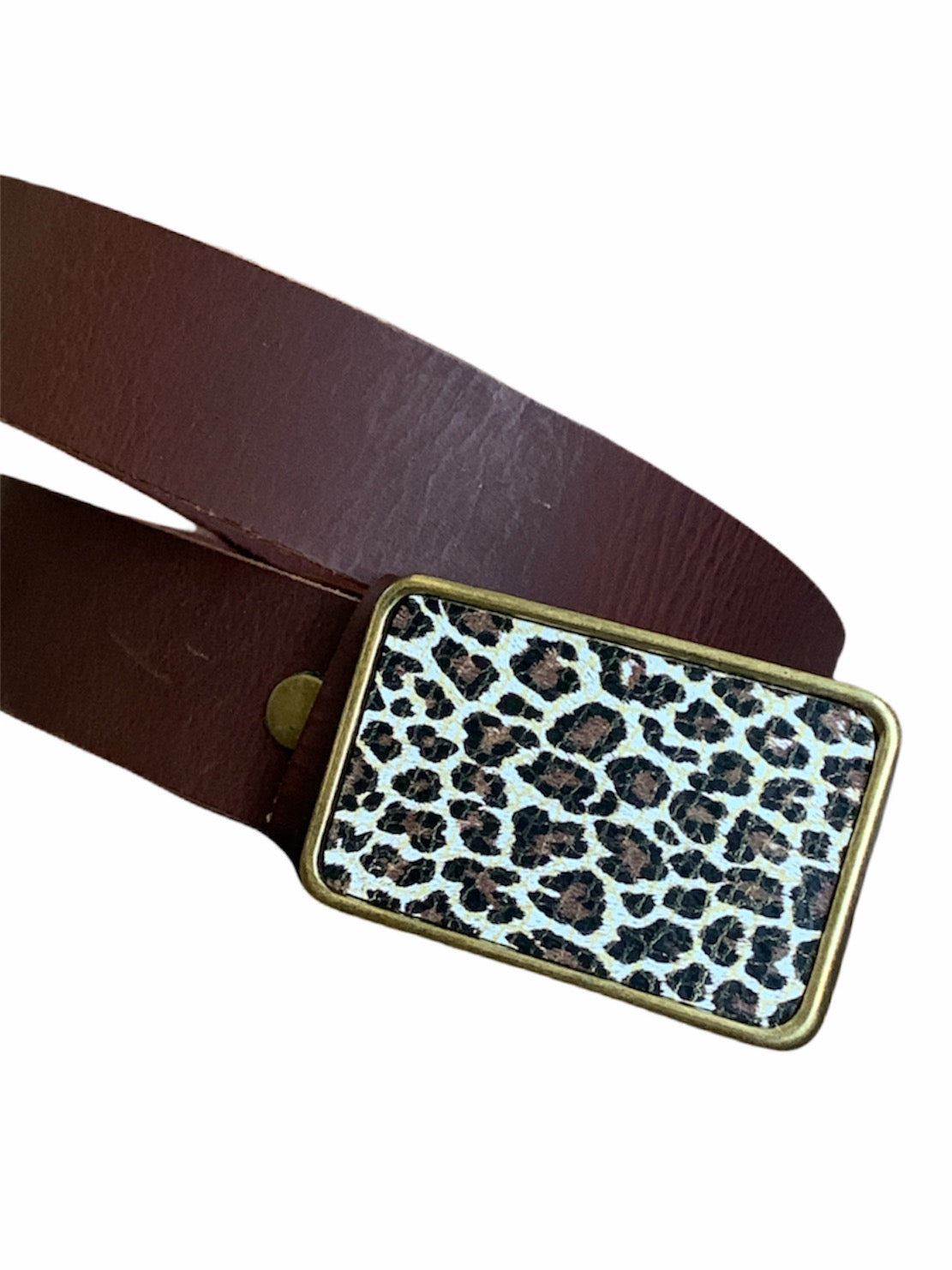 Leopard Print Leather Belt Buckle in White