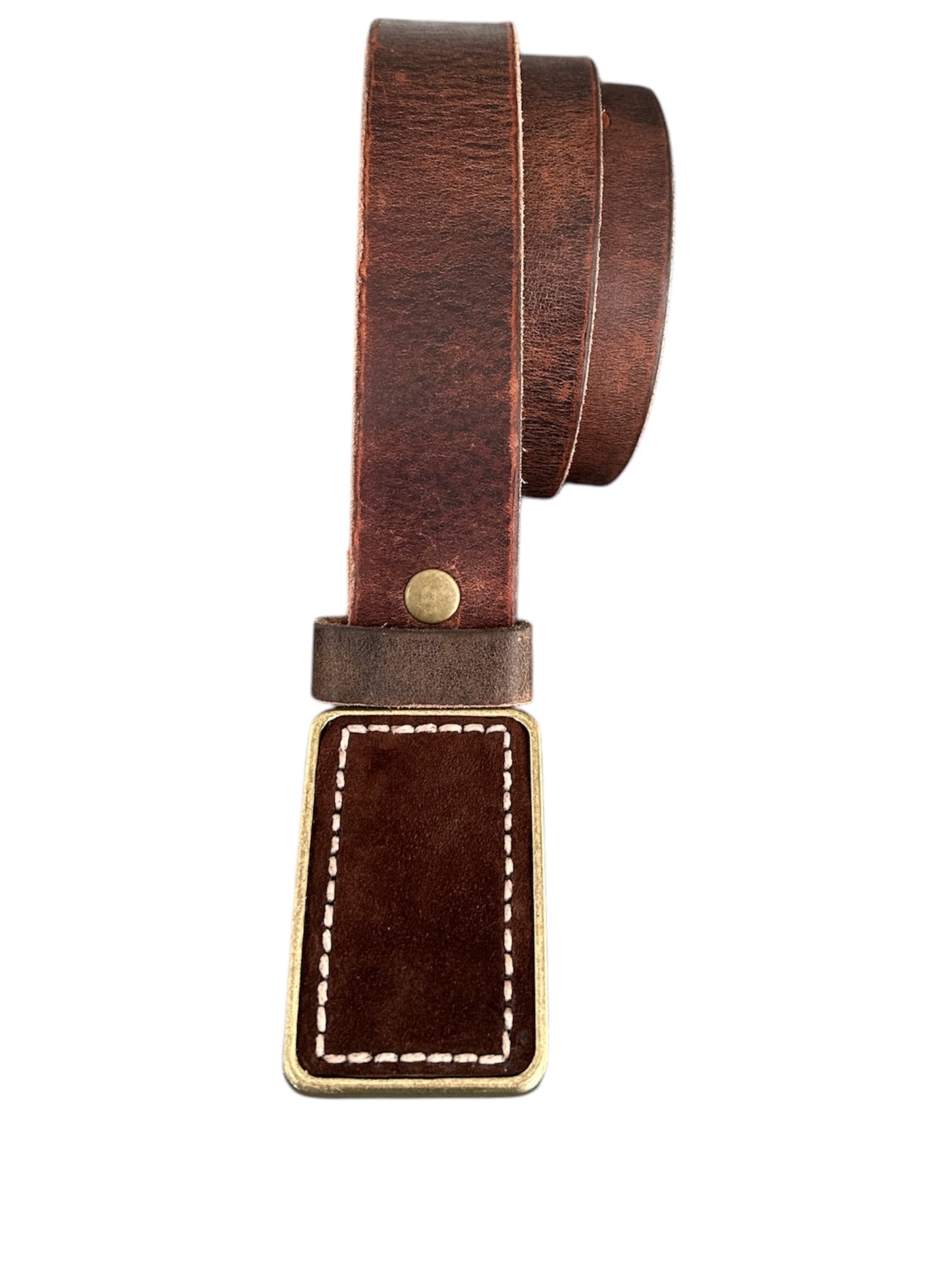 Stitched Espresso Brown Suede Belt Buckle