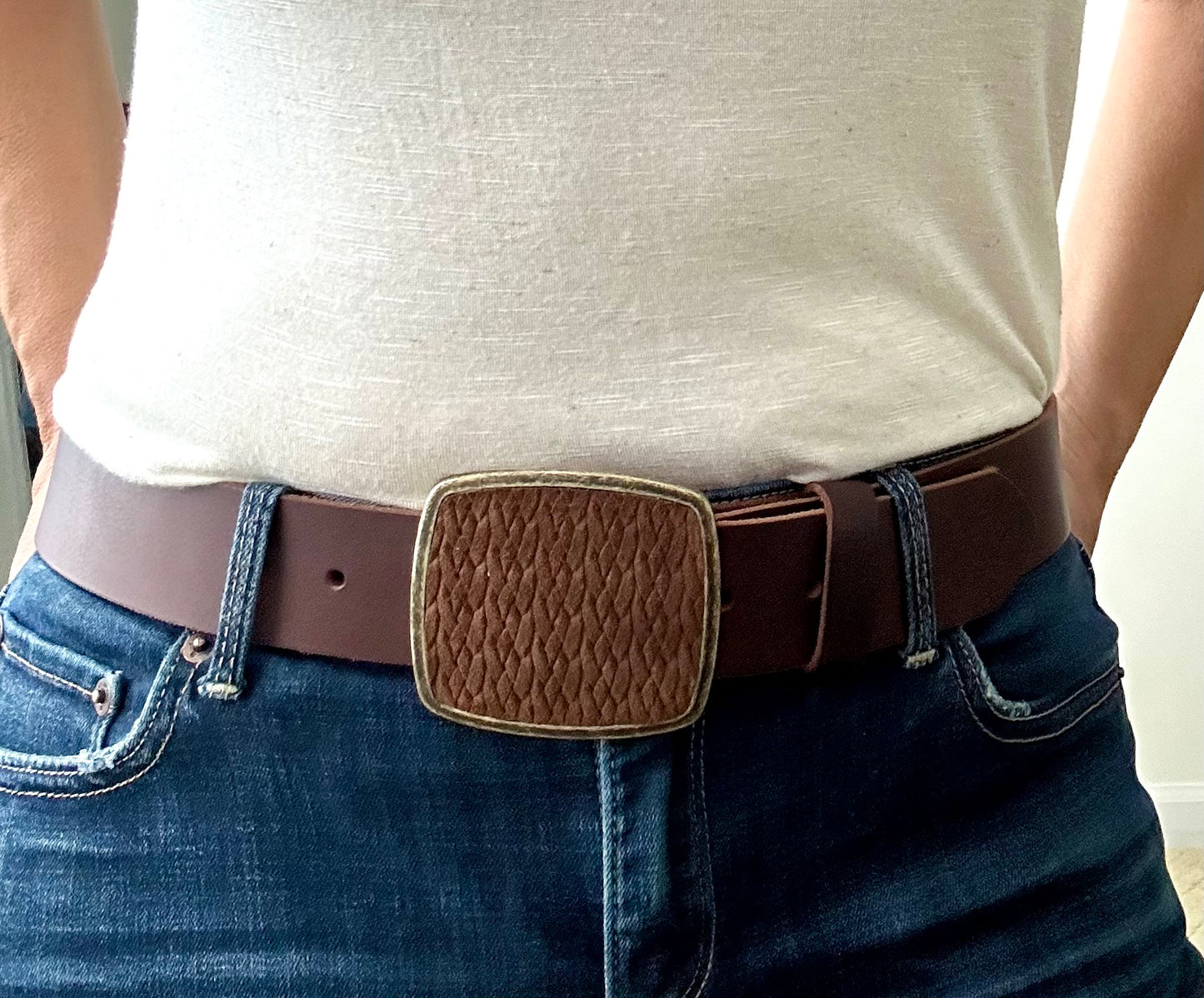 Brown Braided Leather Belt Buckle
